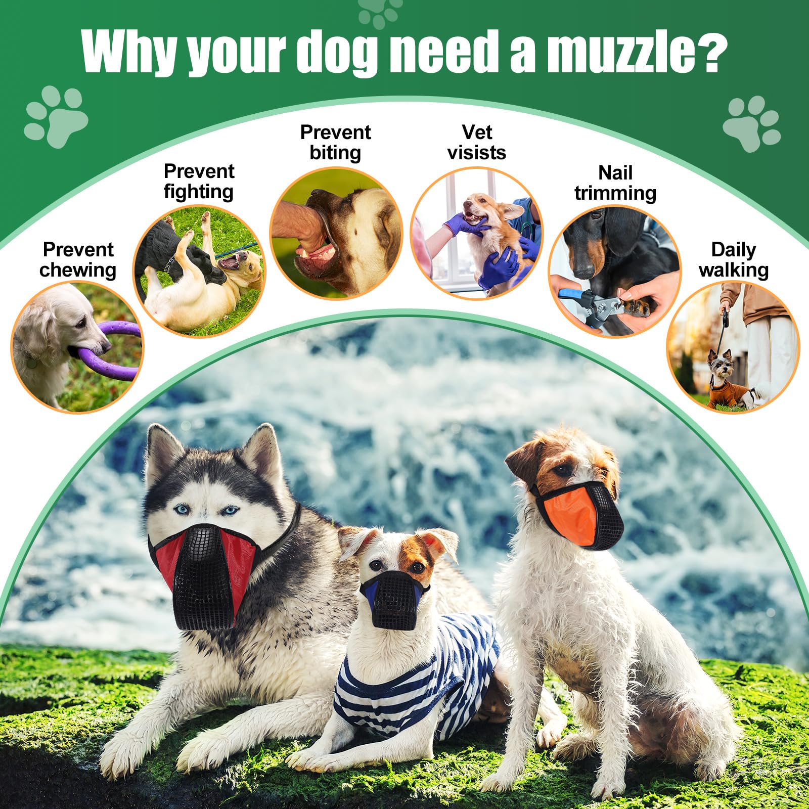 Shinylin Maulkorb für Hunde, 6 Größen, atmungsaktiv, verstellbar, vollständige Abdeckung, für kleine, mittelgroße und große Hunde, Anti-Bellen, Kauen (Druckknopf)