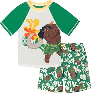 Disney Raglan Rash Guard and Swim Trunks UPF 50+ Outfit Set Infant to Big Kid Sizes (12 Months - 14-16)