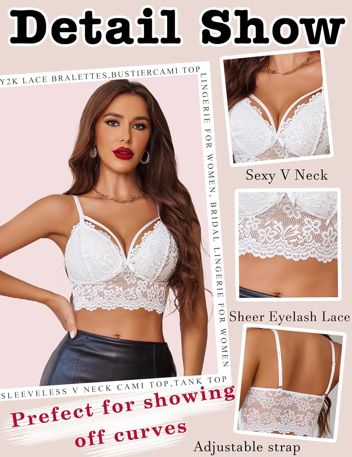 Avidlove Lace Bralette for Women Lingerie Spaghetti Adjustable Strap Tank Camisole Crop Top - Image 5