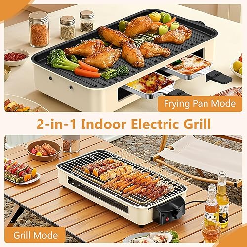 Miniatura 2 de Parrilla eléctrica para interiores de 1500 W, 2 en 1, sin humo, para cocina, con parrilla extraíble antiadherente y placa de plancha, parrilla