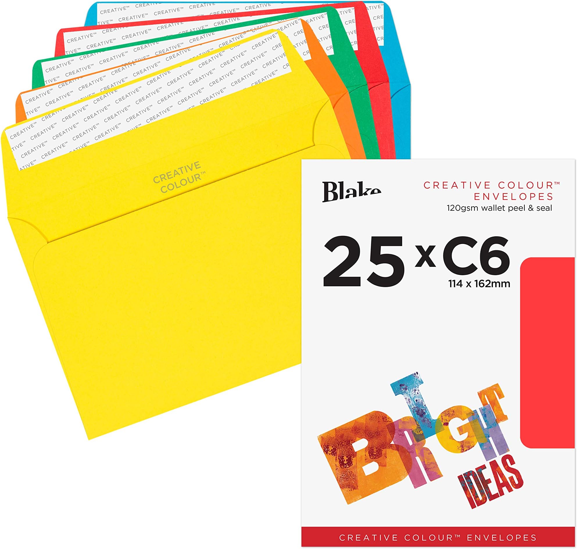 Blake Creative Colour C6 114 x 162 mm 120 gsm Peel & Seal Wallet Envelopes (15123) Assorted Bright Colours - Pack of 25