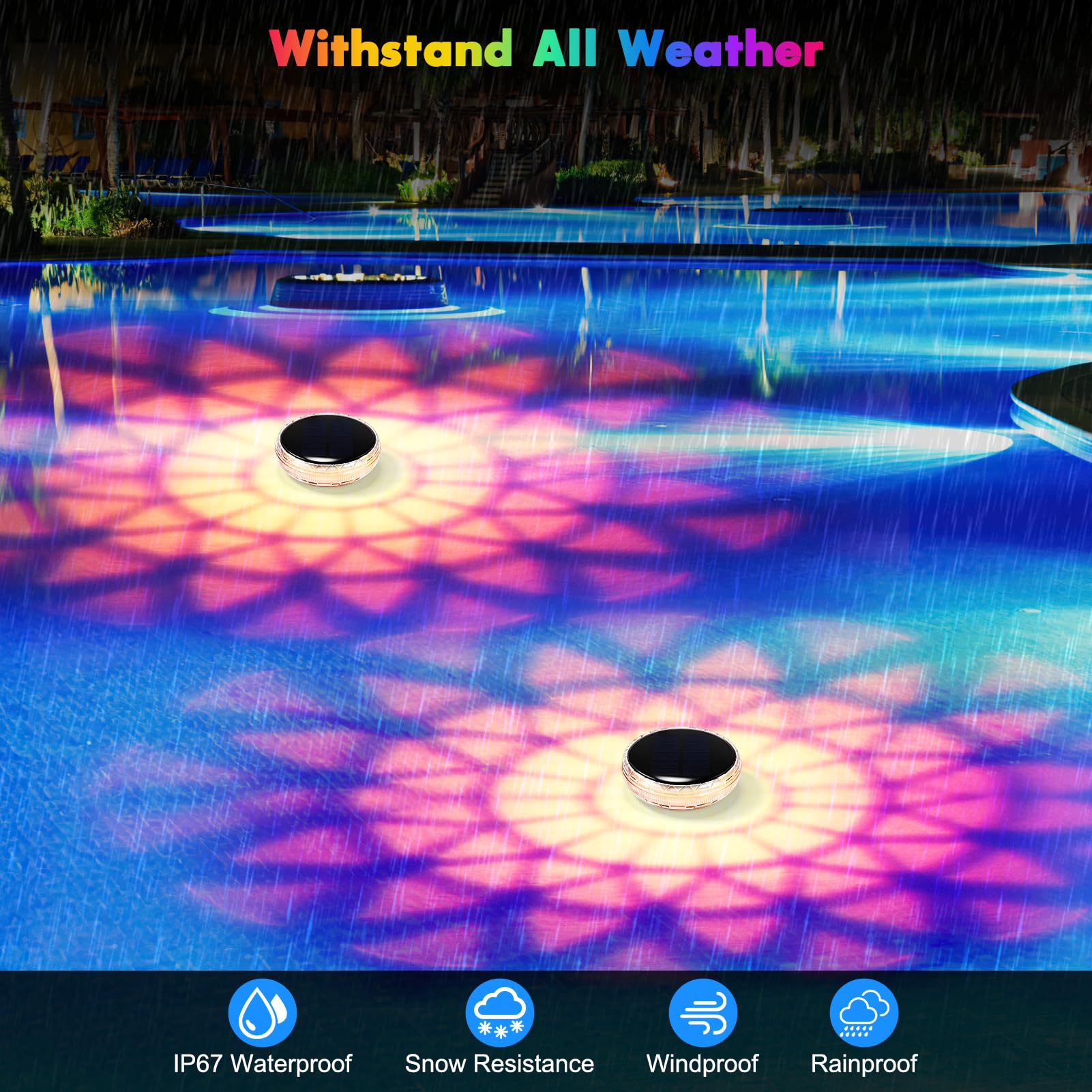 Solar Poolbeleuchtung Unterwasser, 2 Stück Schwimmende Poolbeleuchtung mit Fernbedienung, RGB 9 Farben & 3 Modi, Wasserdichte Teichbeleuchtung Solar Pool Licht für Pool, Teich, Whirlpool, Badewanne