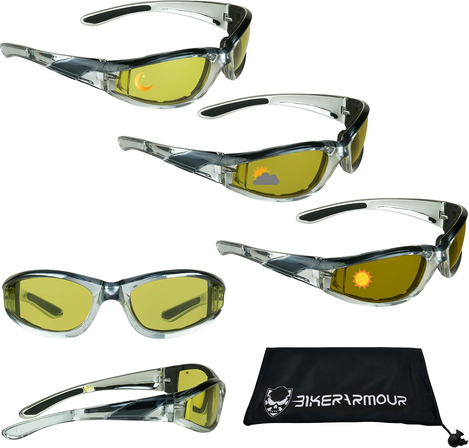Bikershades Chrome Motorcycle Transitional Sunglass UV Sensitive Day Night Goggles Eyewear