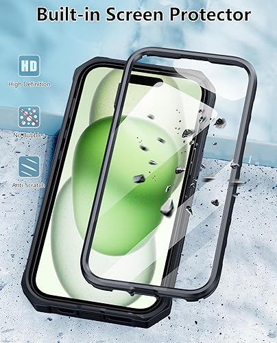 Miniatura 4 de FNTCASE Funda para iPhone 15 Grado militar a prueba de golpes, protección completa, resistente, funda para teléfono celular con soporte y funda de