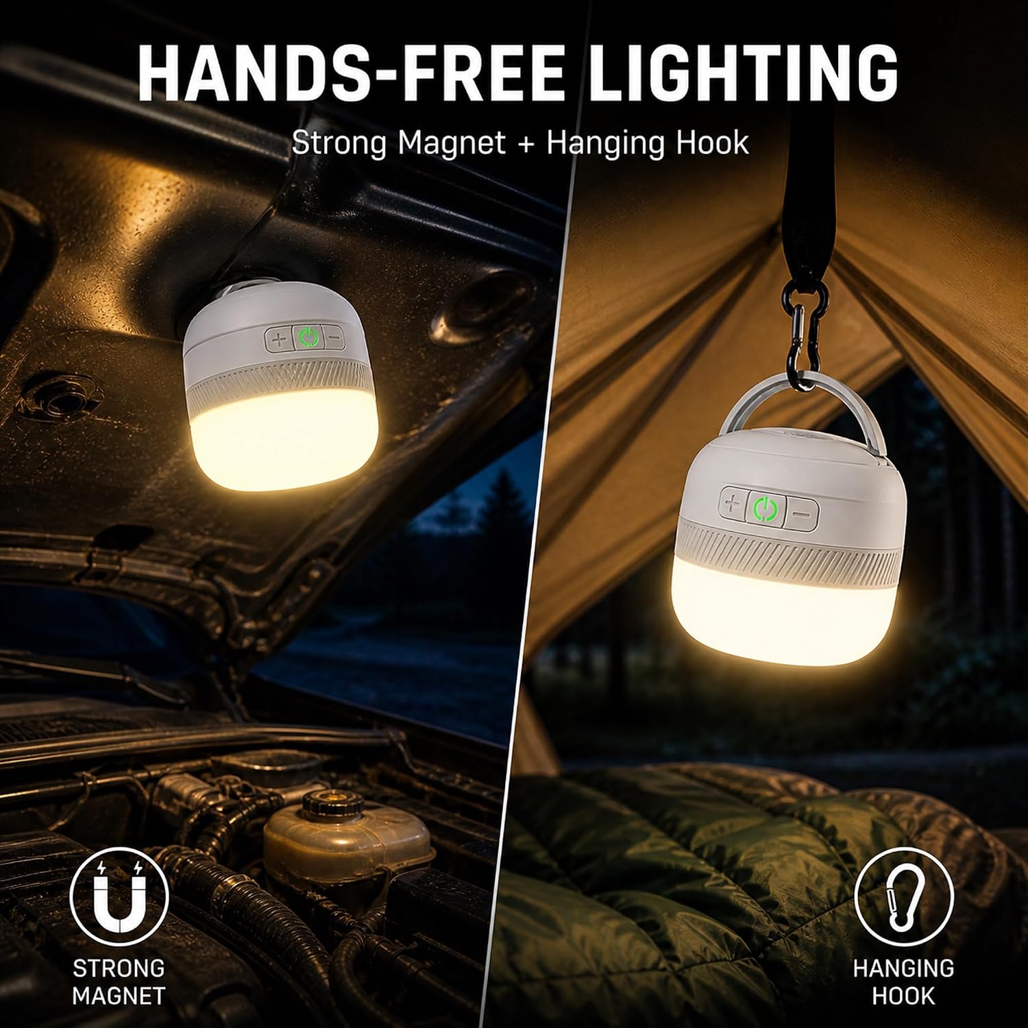 Rechargeable LED Camping Lantern, Portable Hanging Tent Light with Built-in Battery, Water-Resistant Emergency Light for Camping, Hiking, Power Outages & Home Use