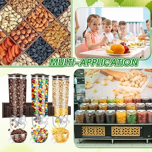 Miniatura 4 de Nitial Dispensador de cereales montado en la pared de 4.5 L, dispensador de granos triple con taza, contenedor de almacenamiento de cereales de