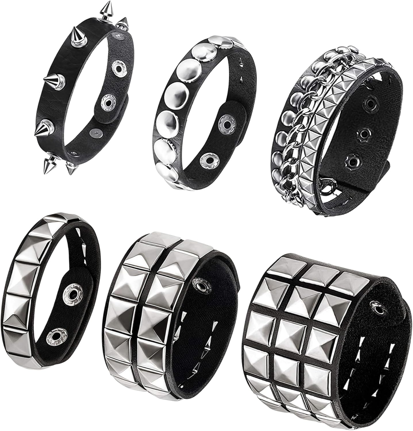 6 Pieces Studded Bracelet, Emo Spiked Bracelets Y2k Black Leather Rivet Punk Bracelet Rock Cuff Goth Bracelets Punk Accessories Halloween for Men Women
