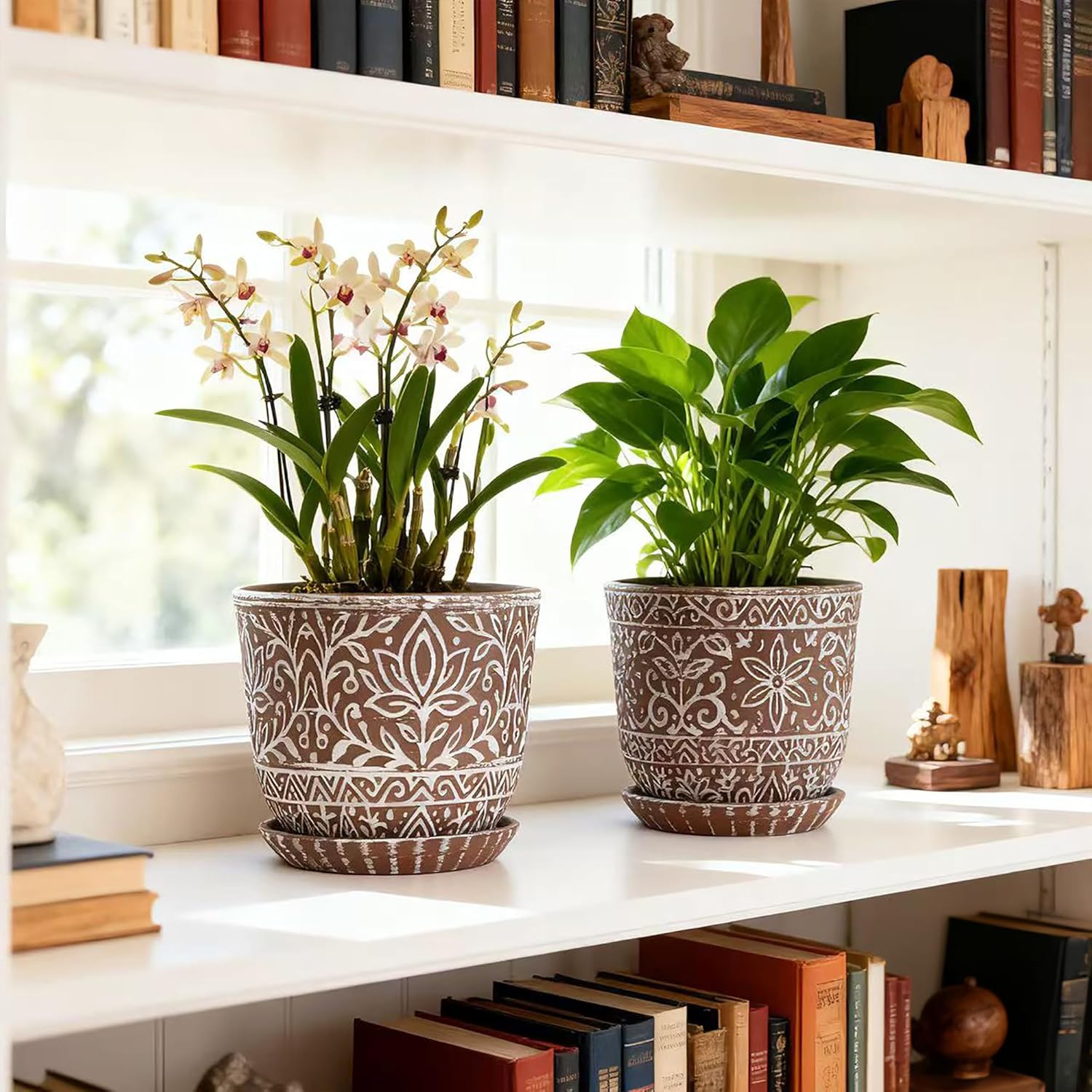 Gepege 6 Inch Ceramic Planter, Plant Pot with Drainage Holes and Saucers for Indoor Plants, Small Flower Pot, Birthday for Women Mom