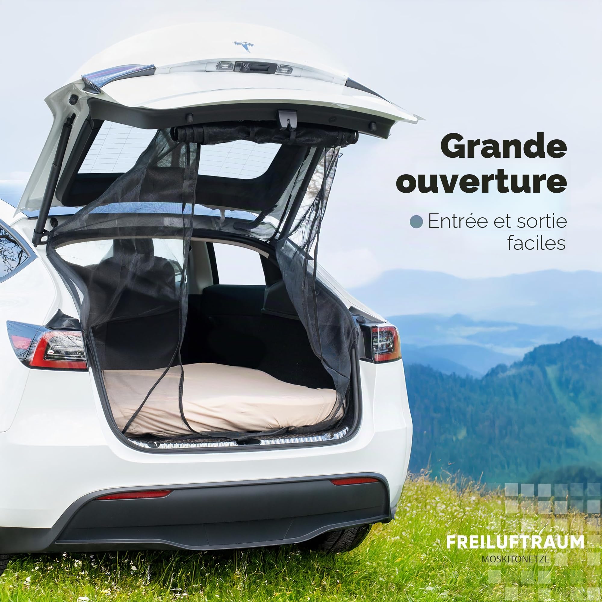 Moustiquaire Coffre pour Tesla Model Y – Filet Anti-Insectes pour Le Camping & Le Sommeil en Voiture – Montage Facile, Respirant – Accessoire Spécial Tesla Model Y