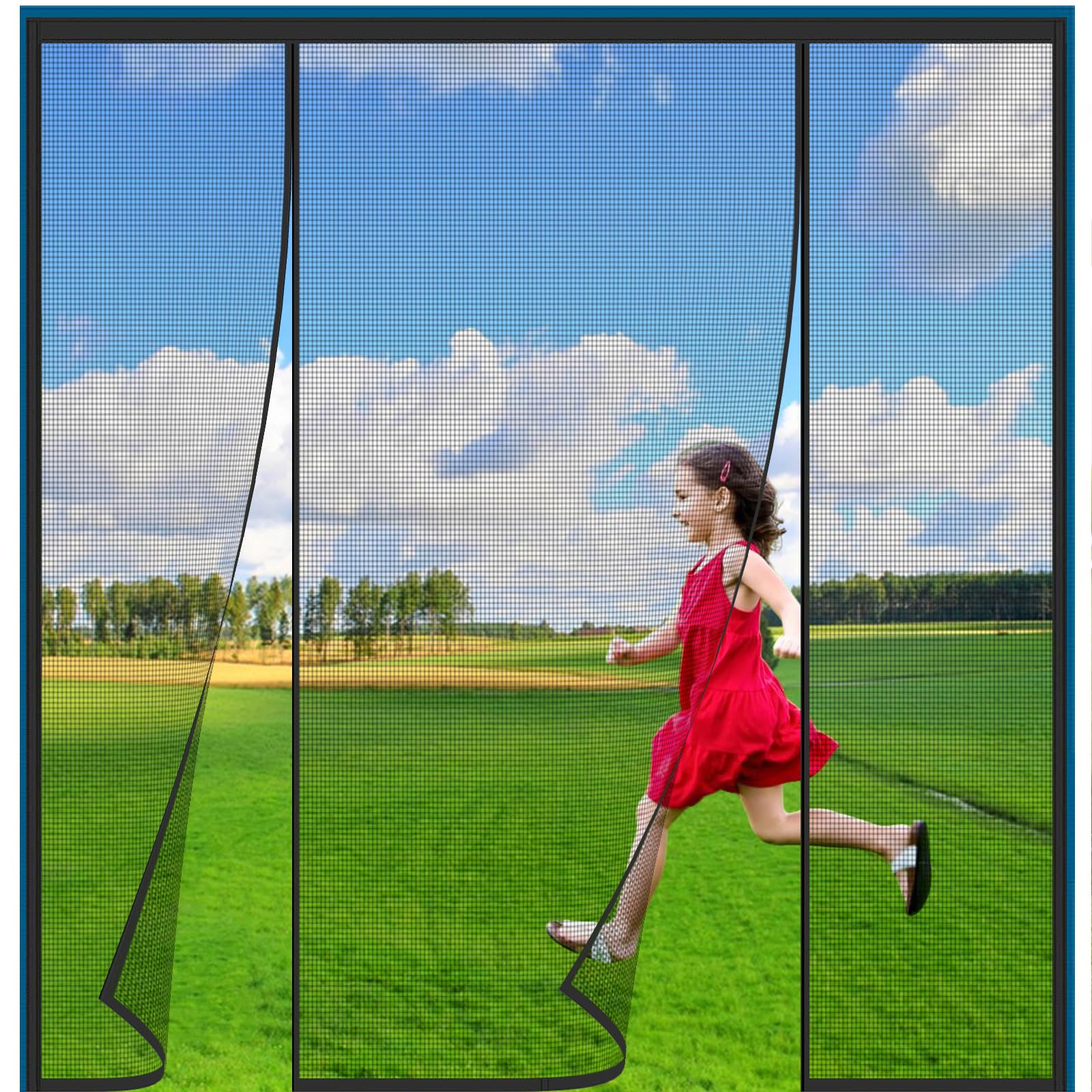 Alwayswhy Magnetic Fly Screen Door, Fly Curtains, Anti Mosquito Polyester Mesh Screen Door with Full Frame Magic Tape and Powerful Magnets for Keep Insects Out, Pure Black, 240(60/120/60) 190cm — image 1