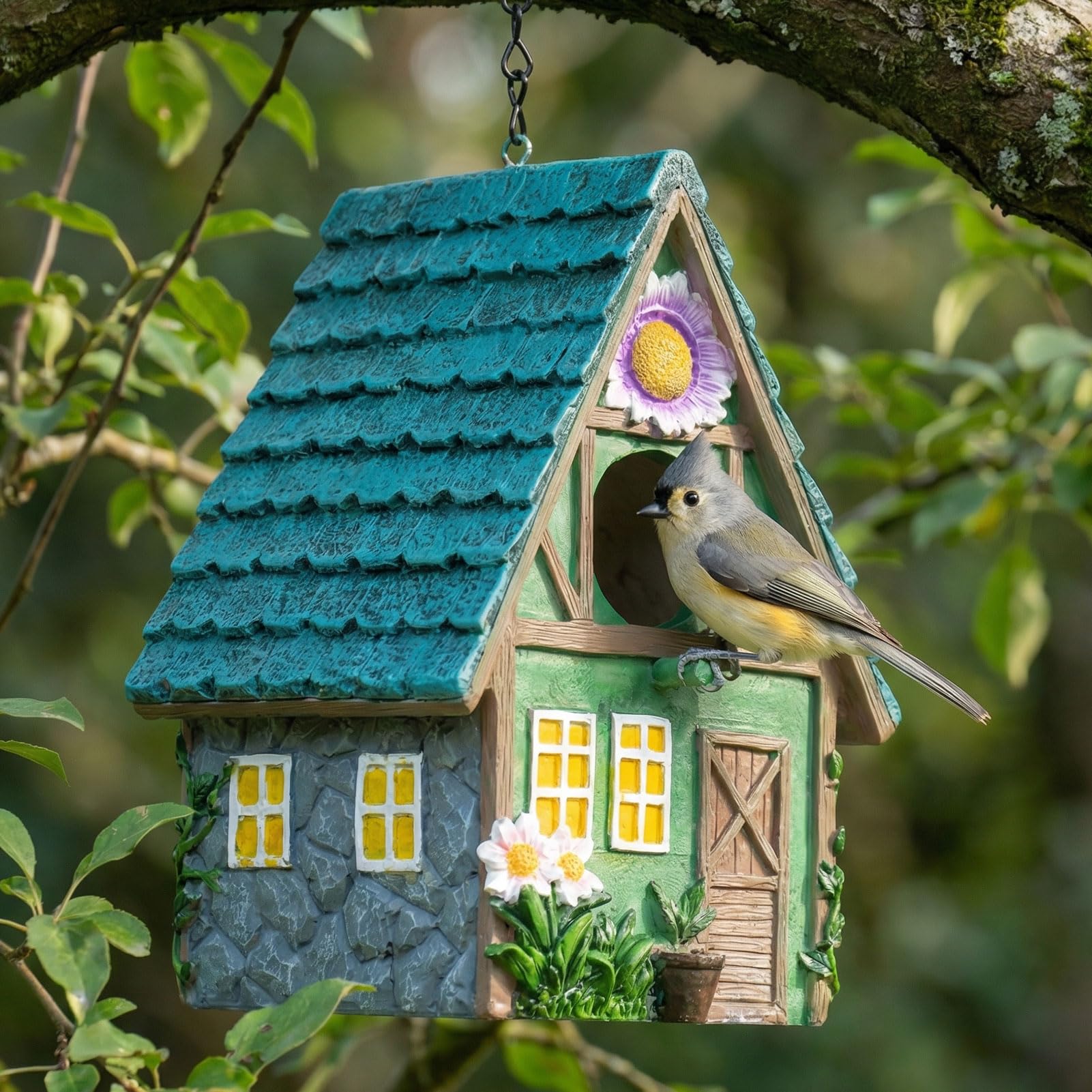 DEWEL Bird Houses for Garden, Weatherproof Resin Hanging Bird Nesting Box