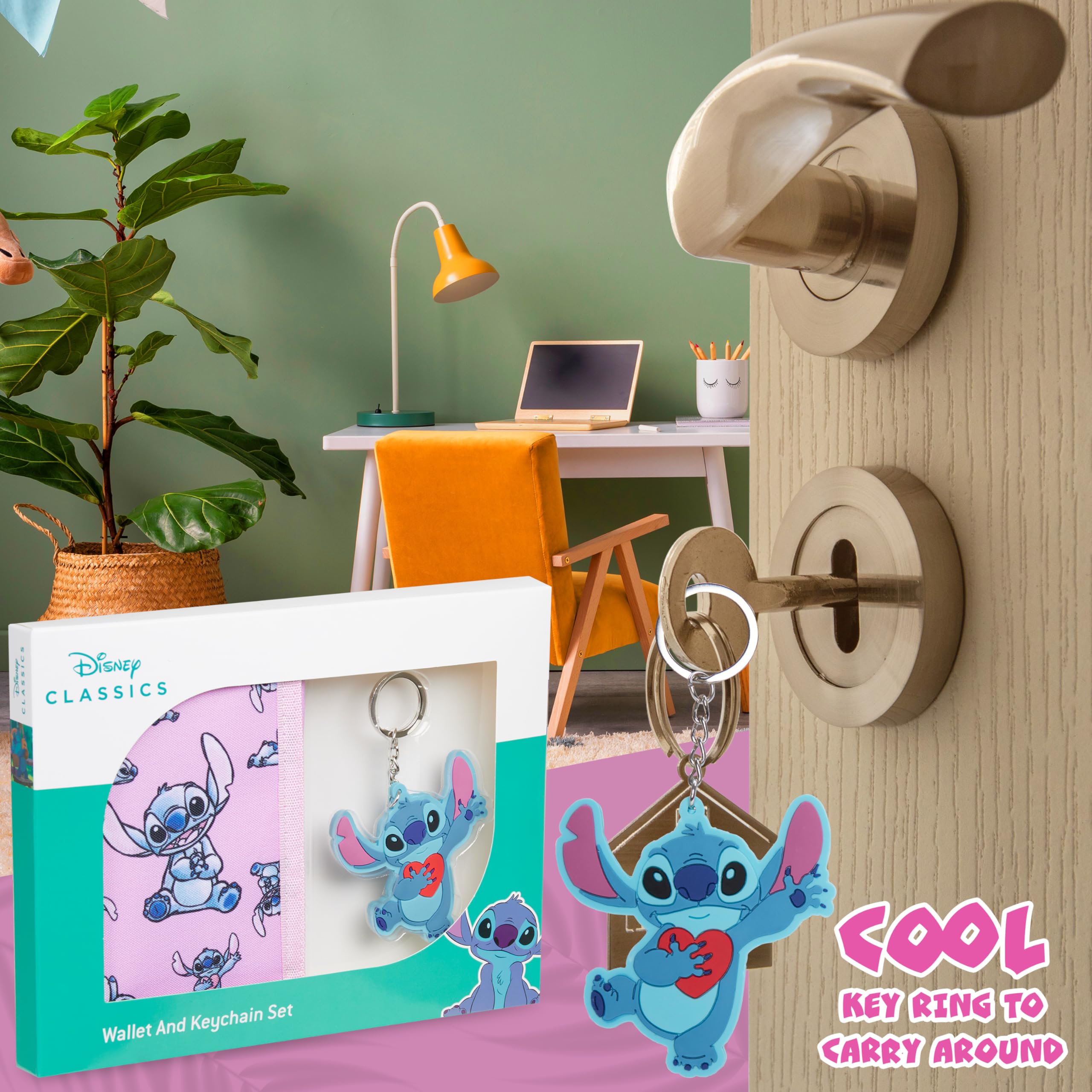 Disney Portafoglio Bambina - Set Portachiavi e Portafoglio Ragazza - Frozen Stitch Gadget Regalo Ufficiale (Rosa Stitch)