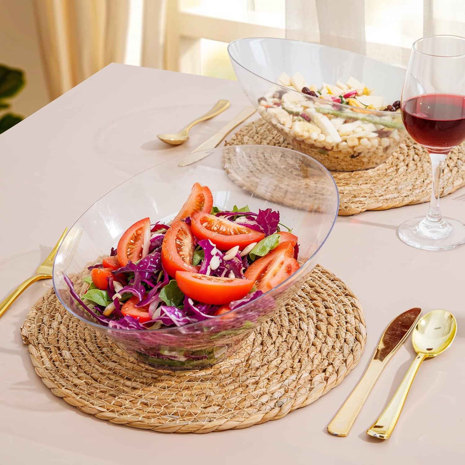 bUCLA 54 OZ Clear Plastic Serving Bowls (12 Pack) - Angled Serving Bowls Disposable for Chip&Candy - Party Table Salad and Fruit - Image 3