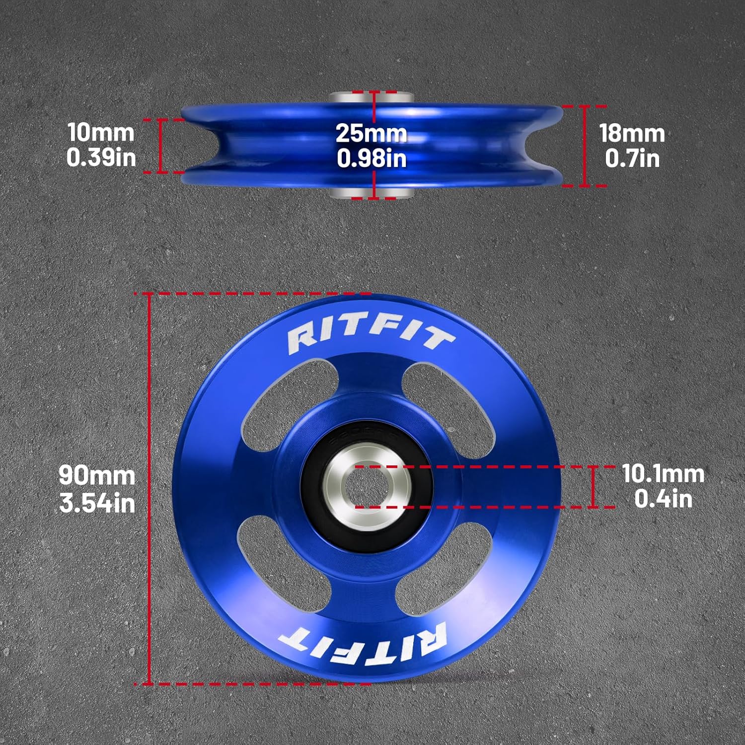 RitFit Aluminum Pulley Wheel for Gym Equipment, 6PCS Set Power Rack Pulley Attachment, 90mm Aluminum Alloy Bearing Gym Pulley Wheel for Home Gym