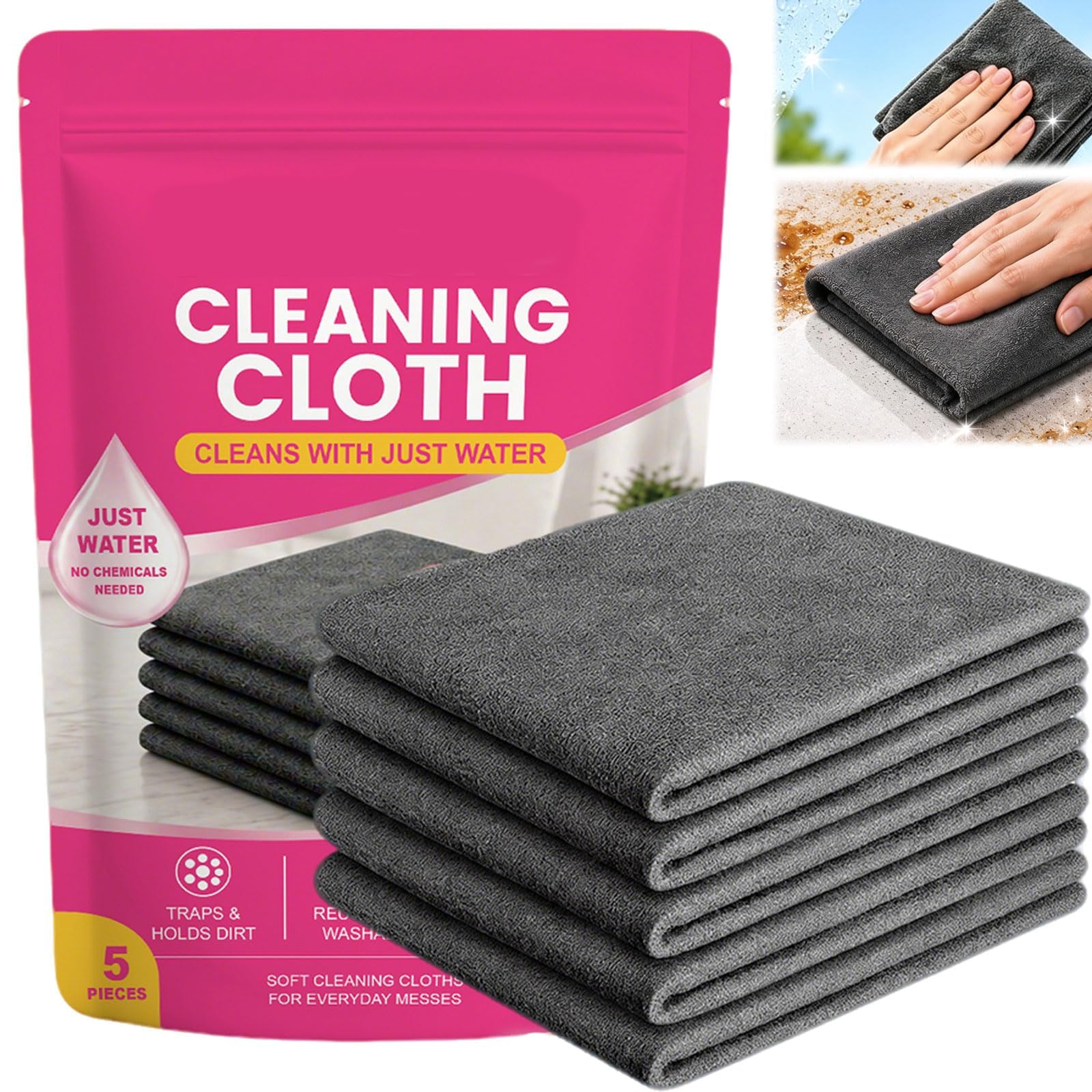 Magic Microfiber Cleaning Cloths – Streak-Free, Absorbent, and Grease-Removing (5-Pack)