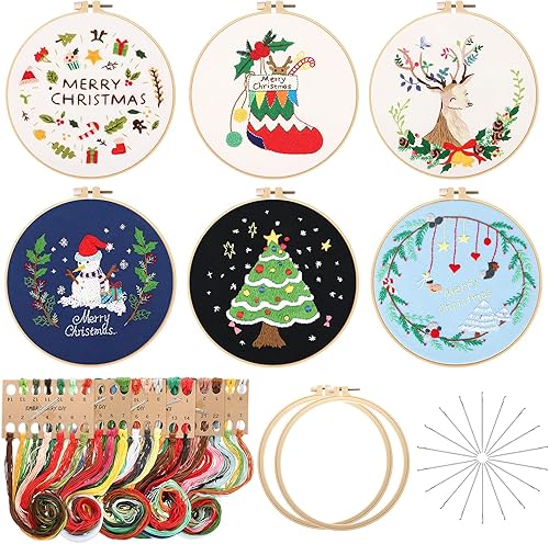 Canlierr Juego de 6 juegos de bordado de Navidad con patrón e instrucciones (idioma español no garantizado), patrón de iniciación de bordado, hilo
