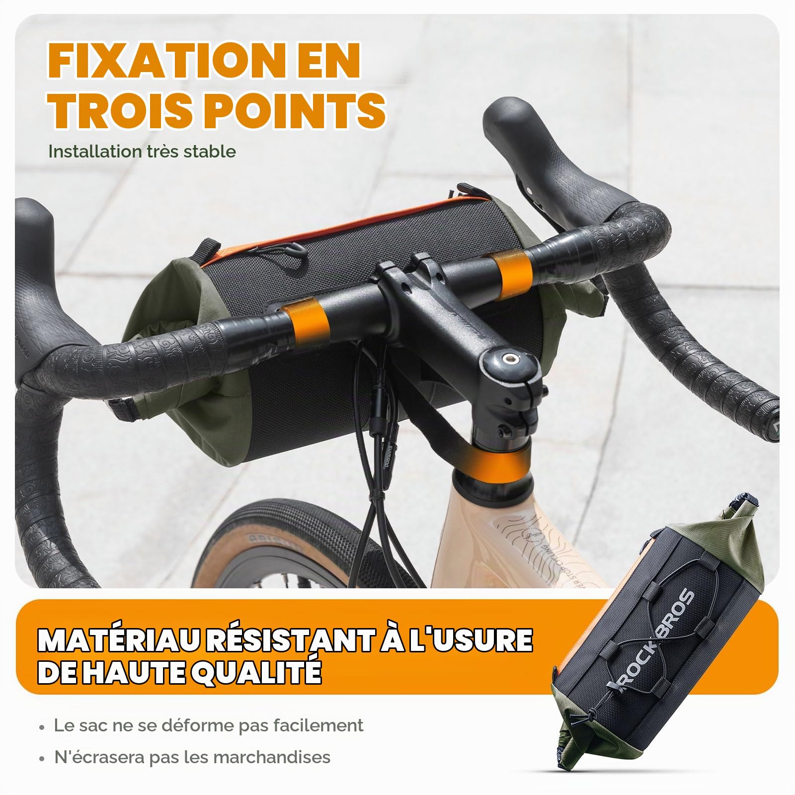 ROCKBROS Sac de Guidon Vélo Route 2,4L, Sac Avant de Vélo Bikepacking, Sac Handlebar Cintre avec Bandoulière Réfléchissant Universelle pour VTT, Route, Gravel, Noir Vert