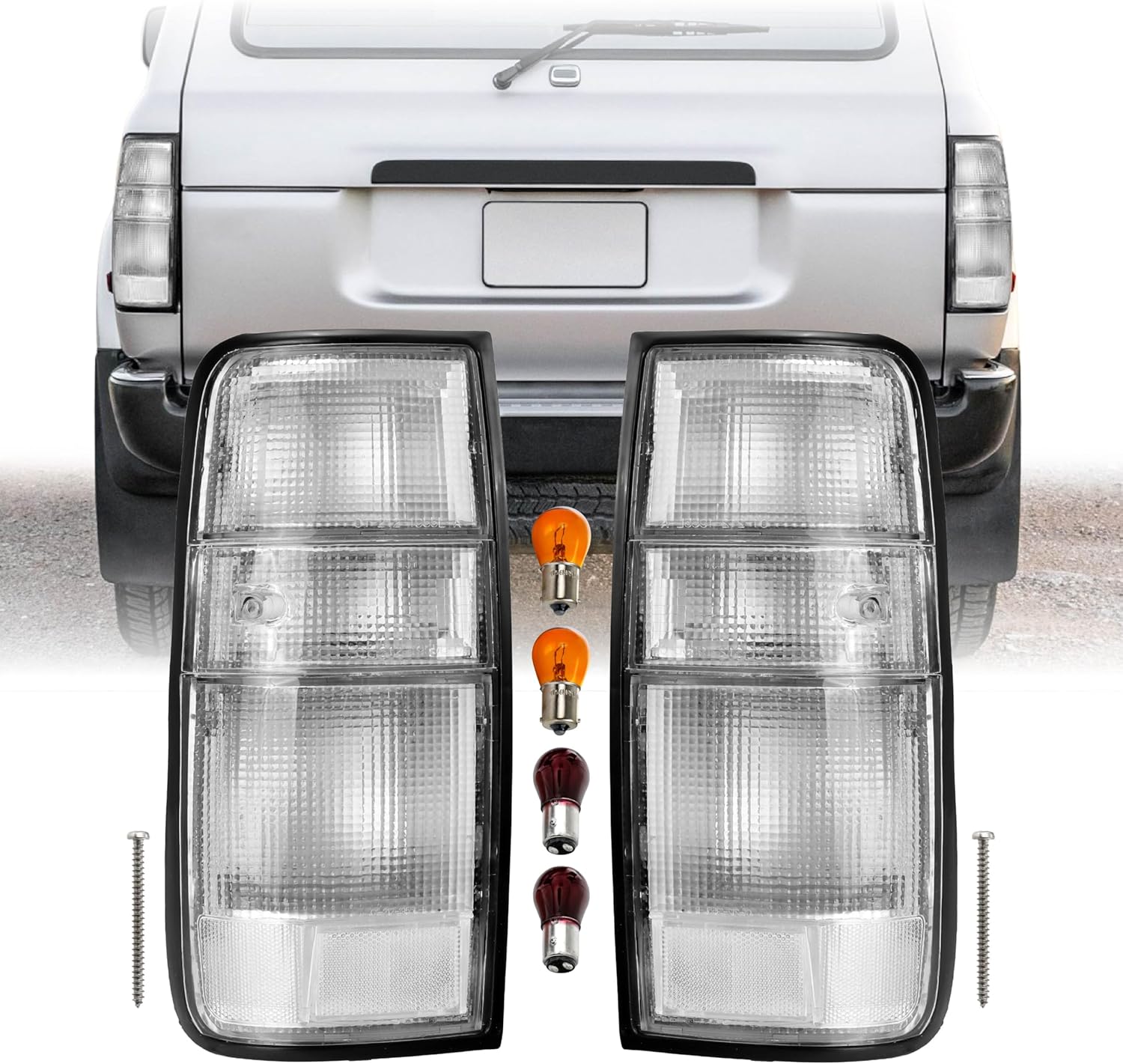USR UNIQUE STYLE RACING 91-97 FJ80 / FJ82 Tail Light – Rear Tail Lamps Set (Left + Right) Compatible with 1991-1997 Toyota Land Cruiser SUV All Models / 96-97 Lexus LX450 (CLEAR LENS with COLOR BULBS)