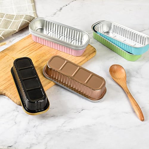 Miniatura 4 de Findful Mini moldes para hornear pan con tapas y cucharas paquete de 50 68 onzas rectangulares de papel de aluminio para hornear recipientes para