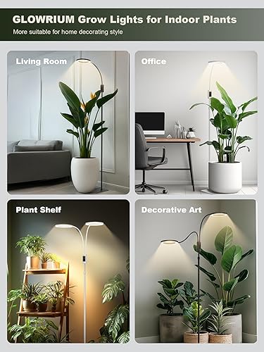 Miniatura 8 de GLOWRIUM Luces de cultivo inteligentes para plantas de interior, luces de espectro completo de 24 W con aplicación Bluetooth, altura ajustable de 47