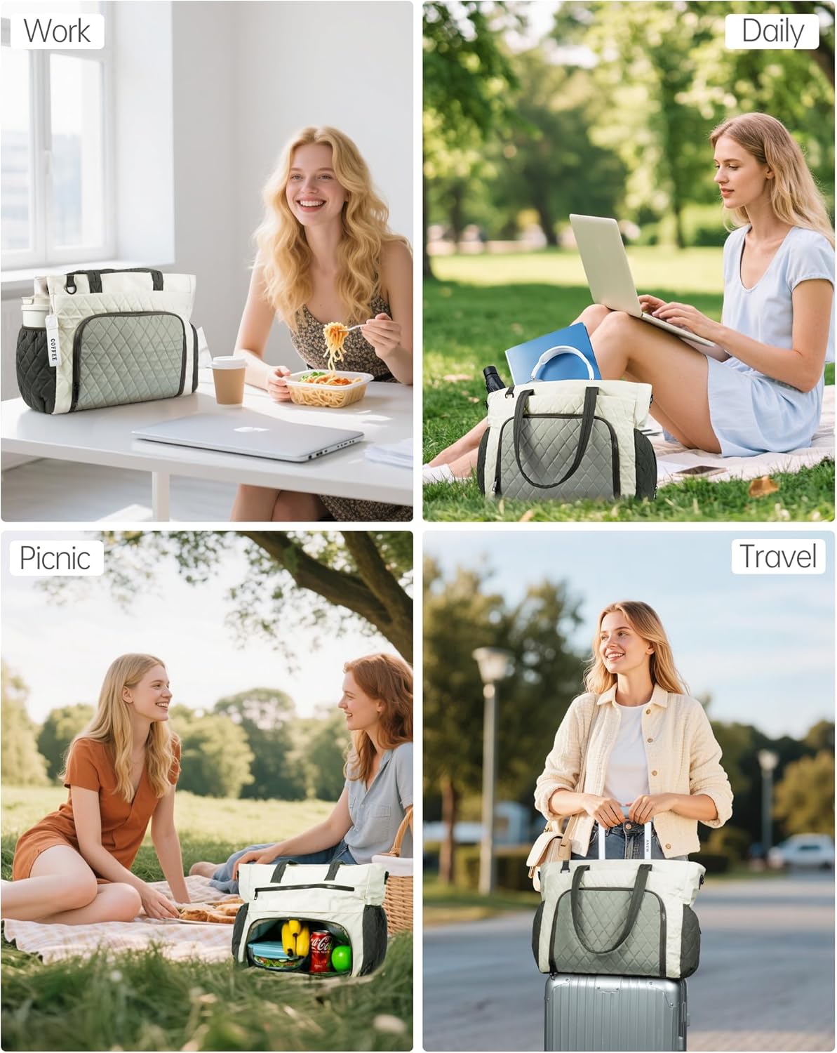 Lunch Tote Bag for Women, 15.6" Laptop Tote Bag with Insulated Lunch Compartment, for Office Work Teacher Picnic Nurse (Avocado Green) - Image 6