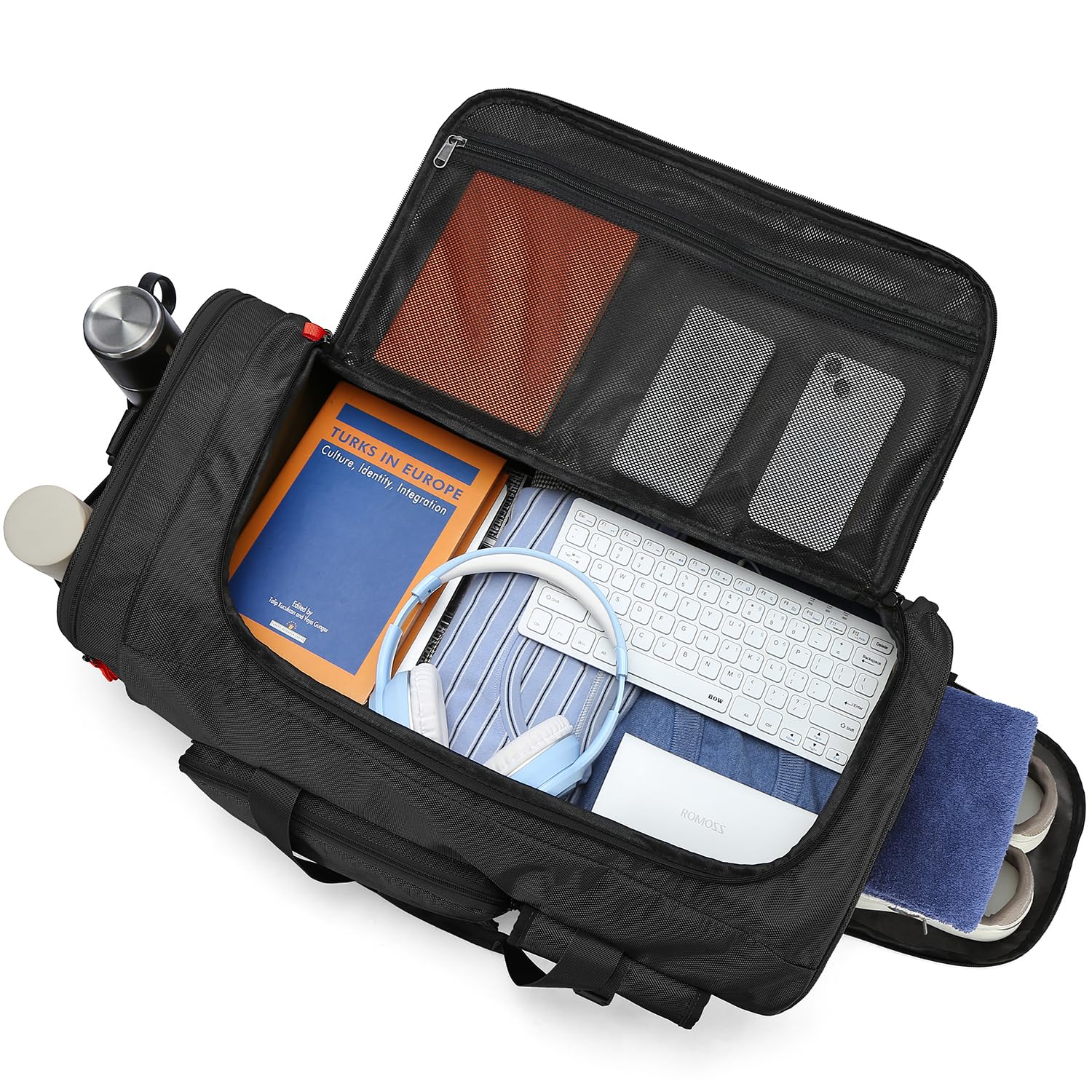 Reisetasche Herren 70L Große Sporttasche Weekender Rucksack mit Schuhfach Wasserdicht Trainingstasche Damen Übernachtung Travel Gym Tasche für Reisen, Camping, Fitness, Schwarz