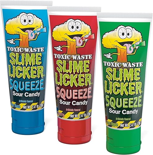 TOXIC WASTE - Slime Licker Squeeze - Caramelo de slime agrio para apretar - Sabores de manzana verde, raz azul y cereza - Tubos de 2.47 onzas -