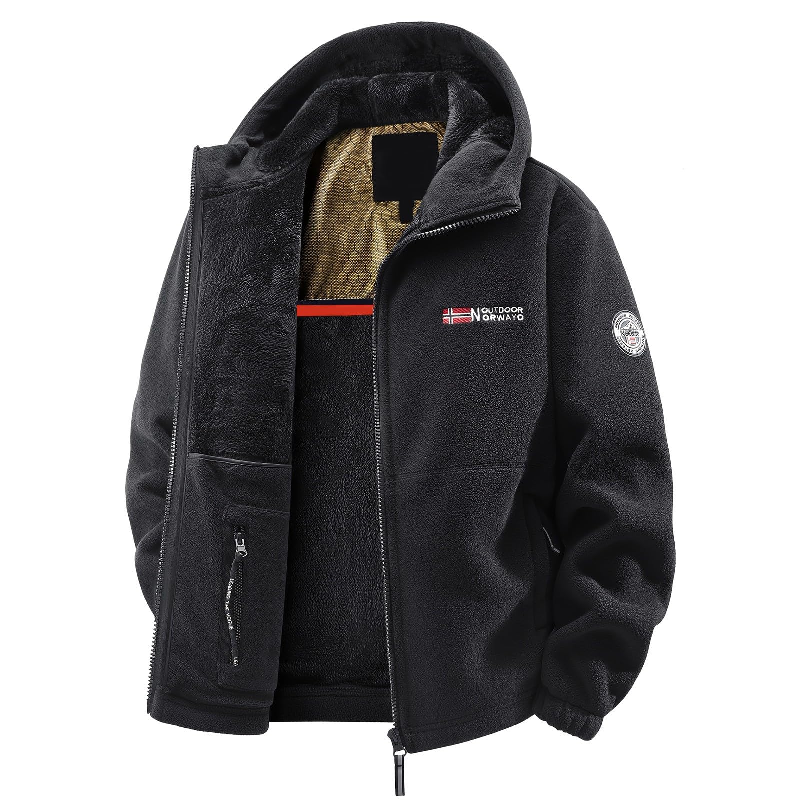 Chaqueta polar de invierno para hombre con capucha, cremallera y bolsillos, a prueba de viento y antifrío