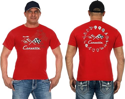 JH Design - Camiseta de manga corta con cuello redondo para hombre, diseño de collage de Chevy Corvette (2 colores)