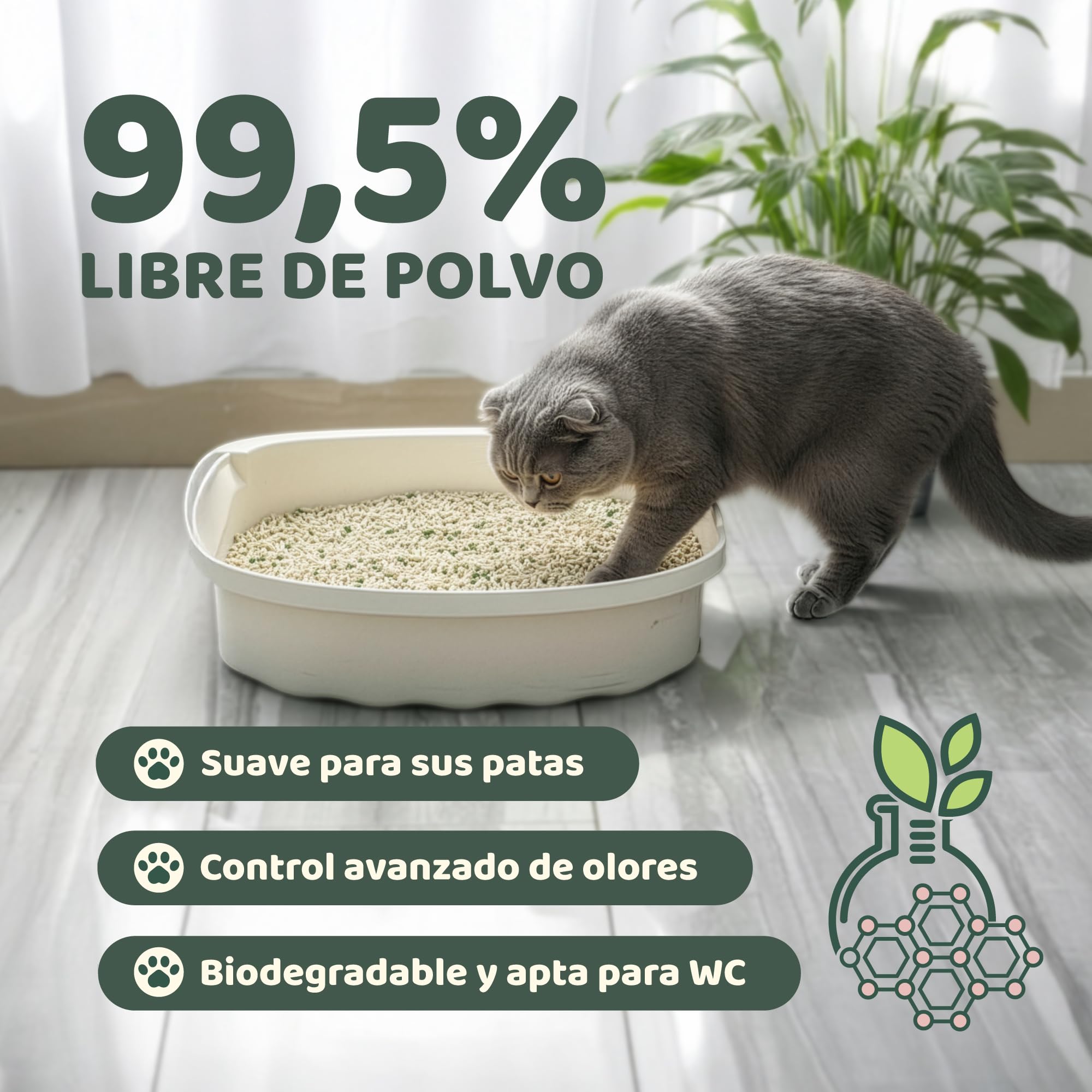 Arena de Tofu para Gatos con Indicador de pH - Pack 2 (5,6 kg) Mayor Duración | Detecta Problemas Urinarios, Sin Polvo, Aglomerante, Antiolor, Biodegradable - Mokato