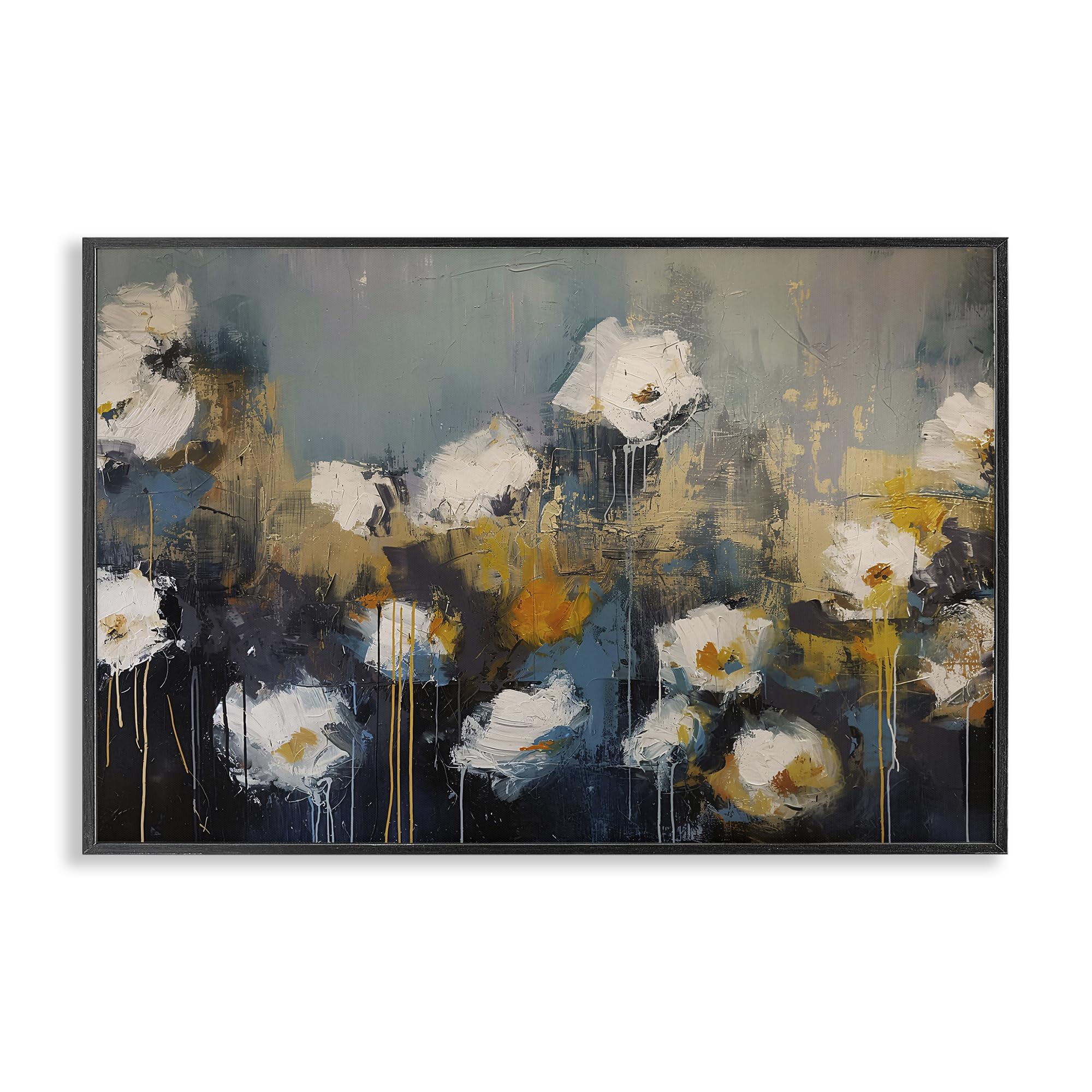 Stupell Industries 'Contemporary Paint Drip Blossoms', Framed Giclee Art, Black, 24 x 16 Inches, Easy to Hang and Sturdy, Made in USA, by Jacky Ngan