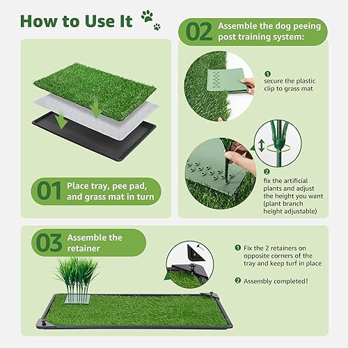 Miniatura 4 de Almohadilla de césped para perro con bandeja, parche de césped artificial con poste de orina para perros, tapete lavable para orina de cachorro,