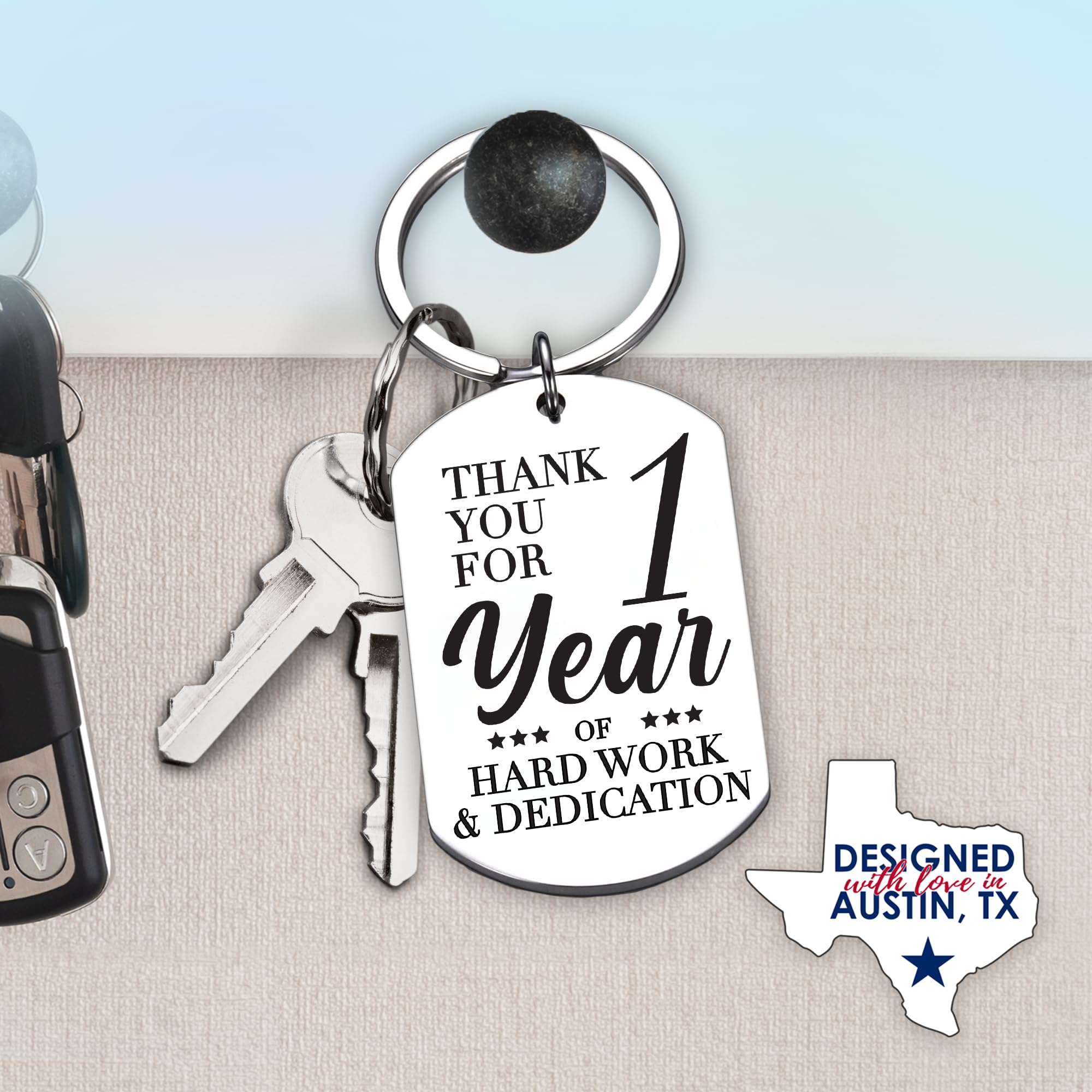Rosa Vila Work Anniversary Keychain, Employee Gift for Work Anniversary, Coworker, 1-Year, 5-Year, 10-Year, 20-Year