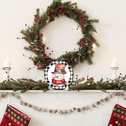 Miniatura 4 de Placa redonda de mesa de Navidad con soporte de madera, decoración de bandeja escalonada para el hogar, letrero de madera Let It Snow, letrero de