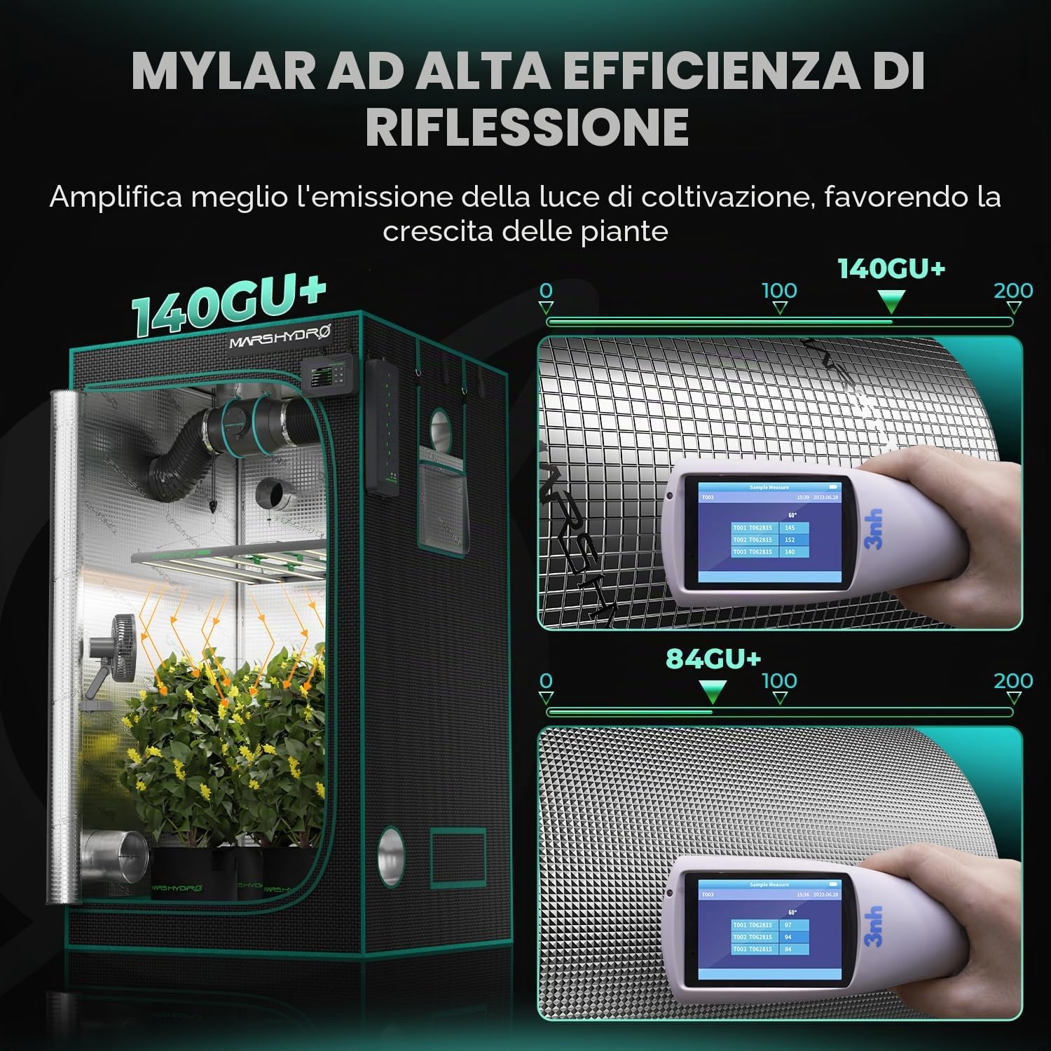 MARS HYDRO MarsHydro Growbox - Tenda da coltivazione, riflettente, traspirante, impermeabile, per interni ed esterni, Grow Tent (120 x 60 x 180 cm)