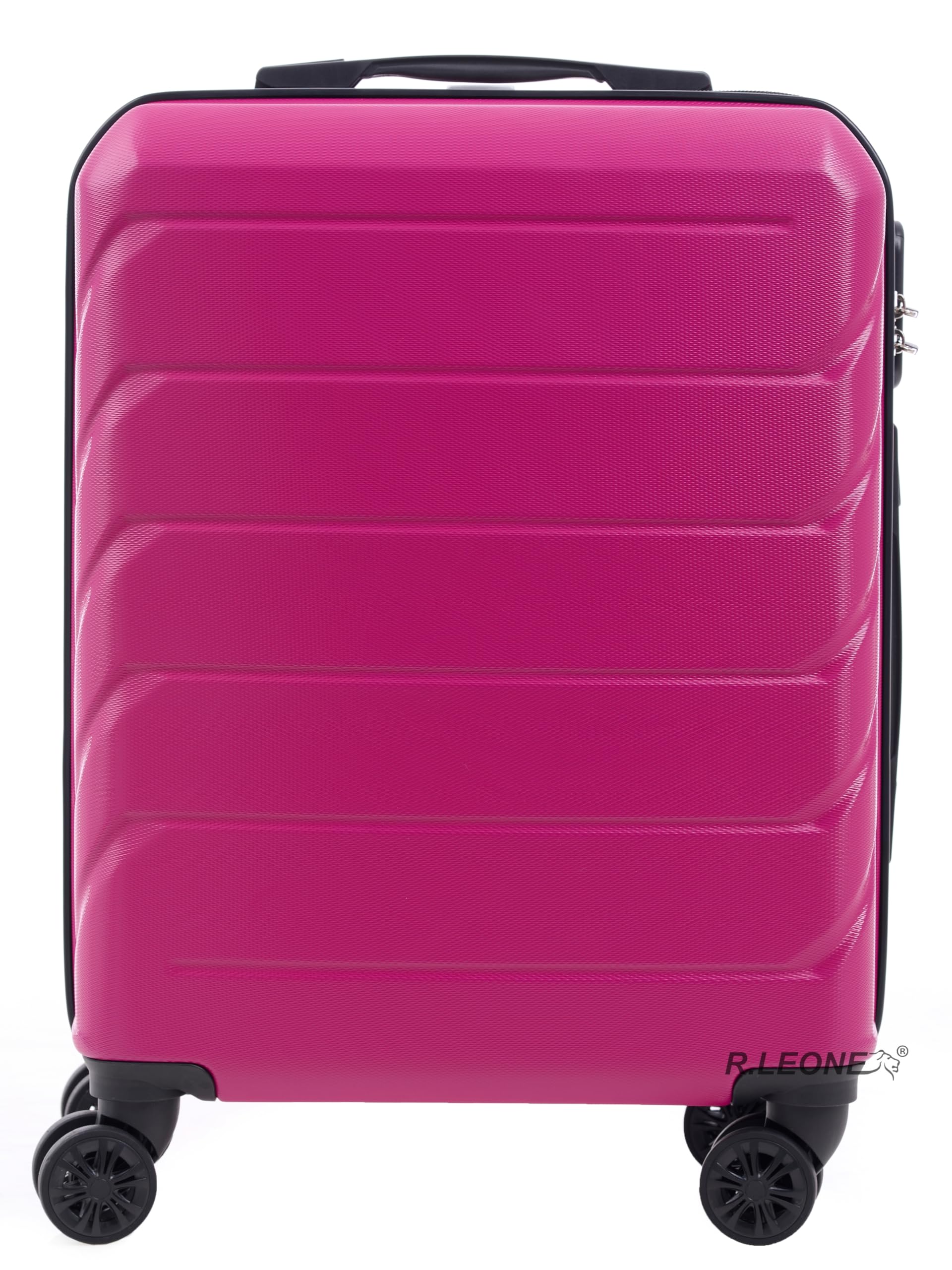 R.Leone Valigia da 1 Fino a Set 3 Bagaglio a mano 55x40x20 Ryanair, Medio, Grande Ultra Resistente Trolley rigido leggero 8 ruote in ABS 2220 (Fucsia, S Bagaglio a mano)