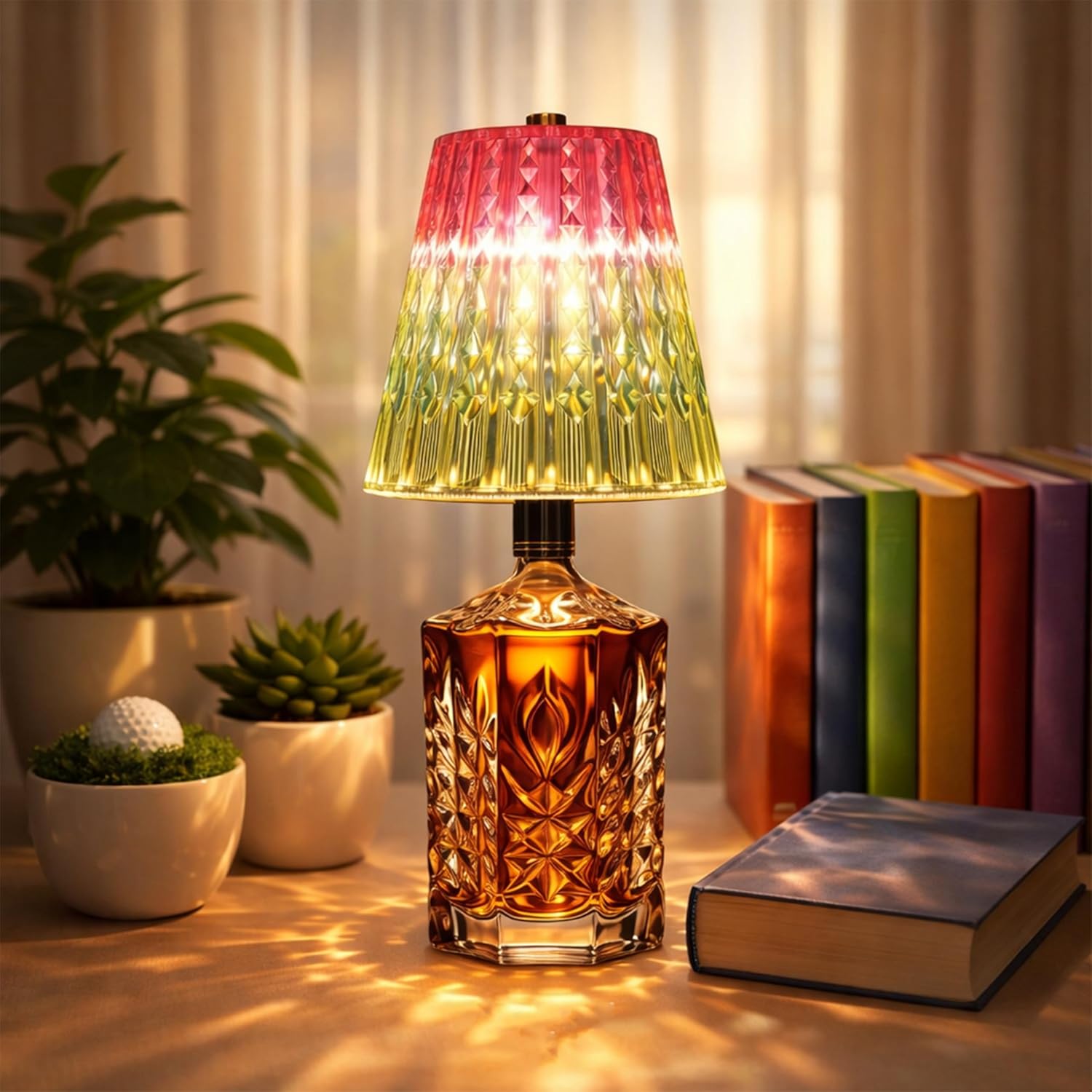 2 Pack Crystal Clear Bottle Lights, Rechargeable LED Wine Lamps, Acrylic Lampshade, 3 Colors, Bottle Lamps