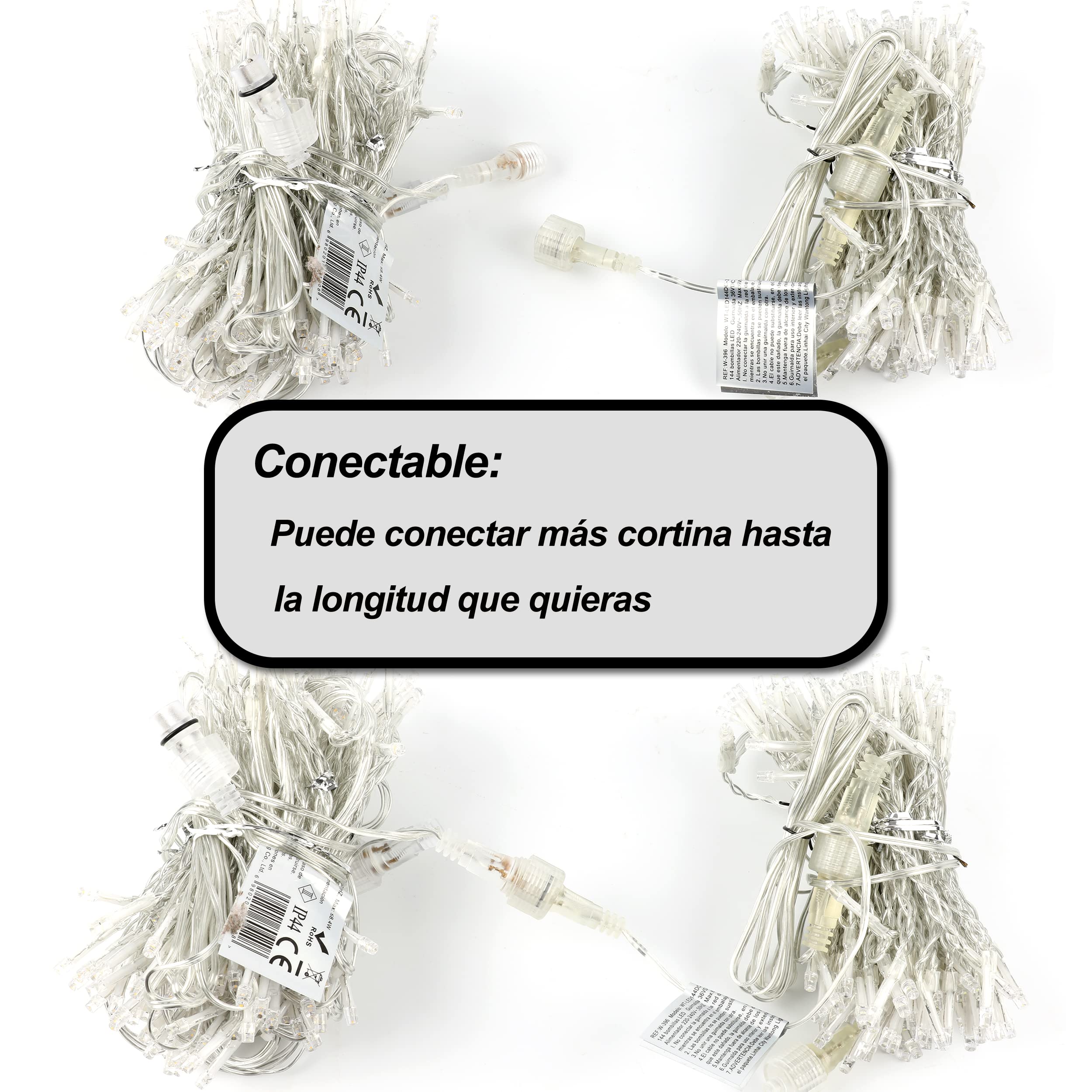H HANSEL HOME Cortina de Luces LED de 3m x 1m 160 LED Fijo+40 LED Flash Cortina Luces Navidad Impermeable IP44 Exterior y Interior - Luz Cálida y Blanca Efecto Flash