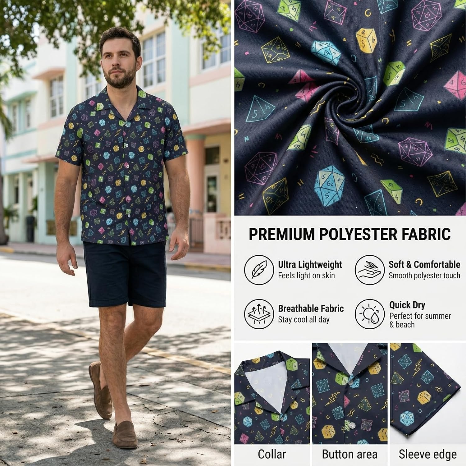 Mens Hawaiian Shirt Short Sleeve Summer Aloha Shirt Tropical Cuban Button Down Shirt Casual Vacation Shirt