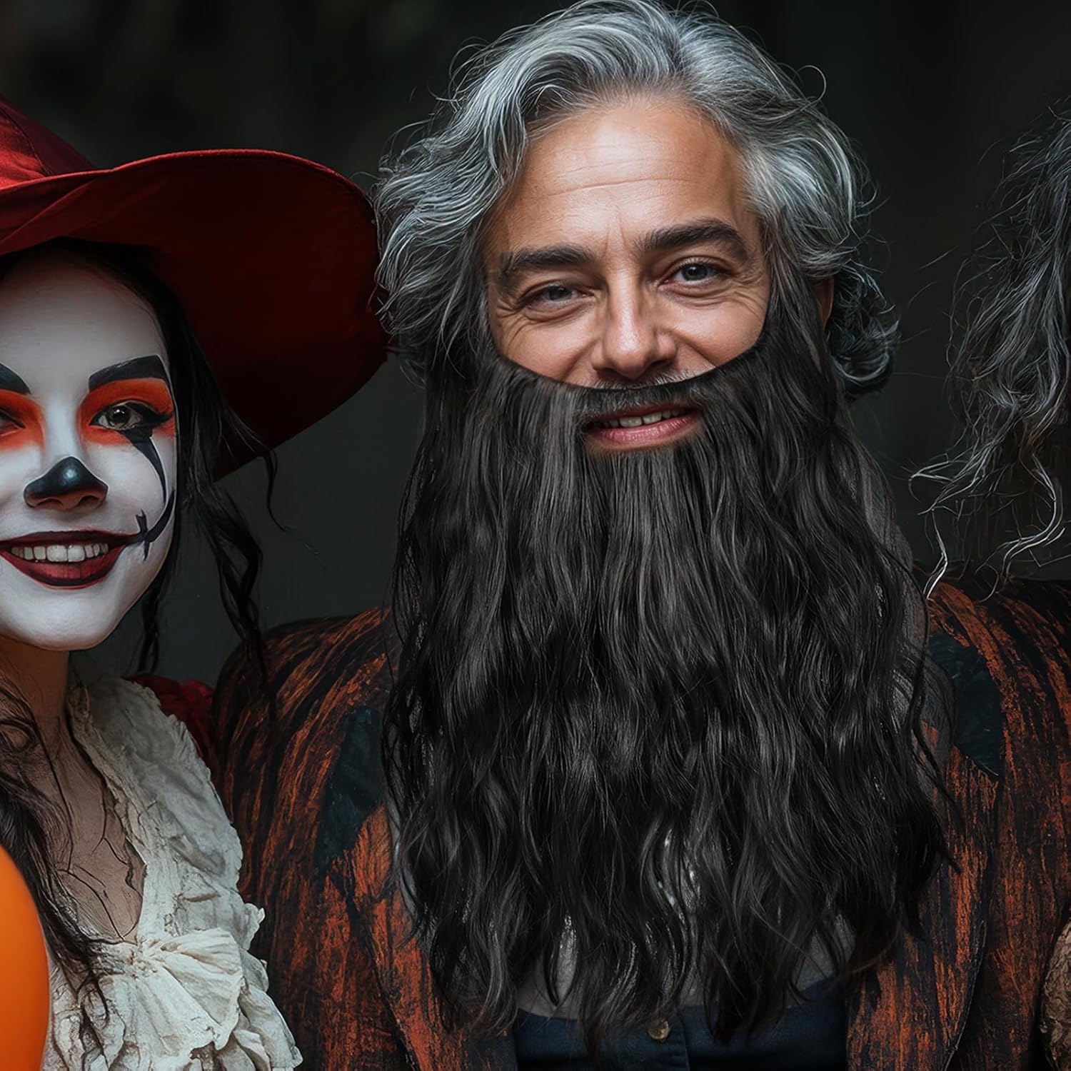 Fake Beard Costume Long Curly Brown Wizard Beard Wizard Costume Fake Mustache for Party Halloween - Image 4