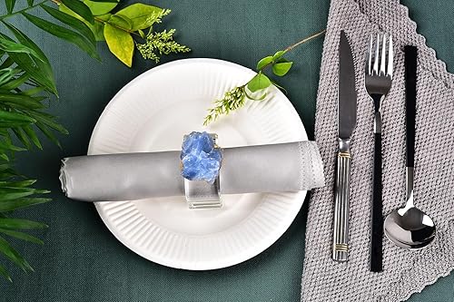 Miniatura 4 de AMOYSTONE Juego de 4 servilleteros cuadrados de cristal azul, base decorativa de vidrio, calcita irregular con bordes dorados, 2.5 pulgadas