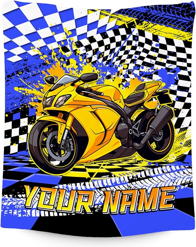 Personalized Blanket for Boys, Motorcycle Blankets Gifts, Custom Car Throw for Kids Grandson, Fluffy Flannel Throw for Boys, 40"x50"