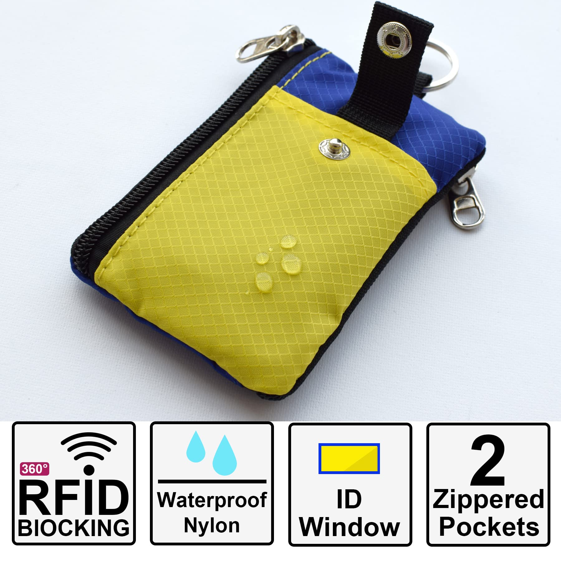 CHENSPRX Minimalistische RFID-blockierende Geldbörse mit Ausweisfenster, wasserabweisend, Reißverschluss, Umhängeband und Schlüsselanhänger für Karten, Bargeld und Reisen (GreenOnion + DarkGreen