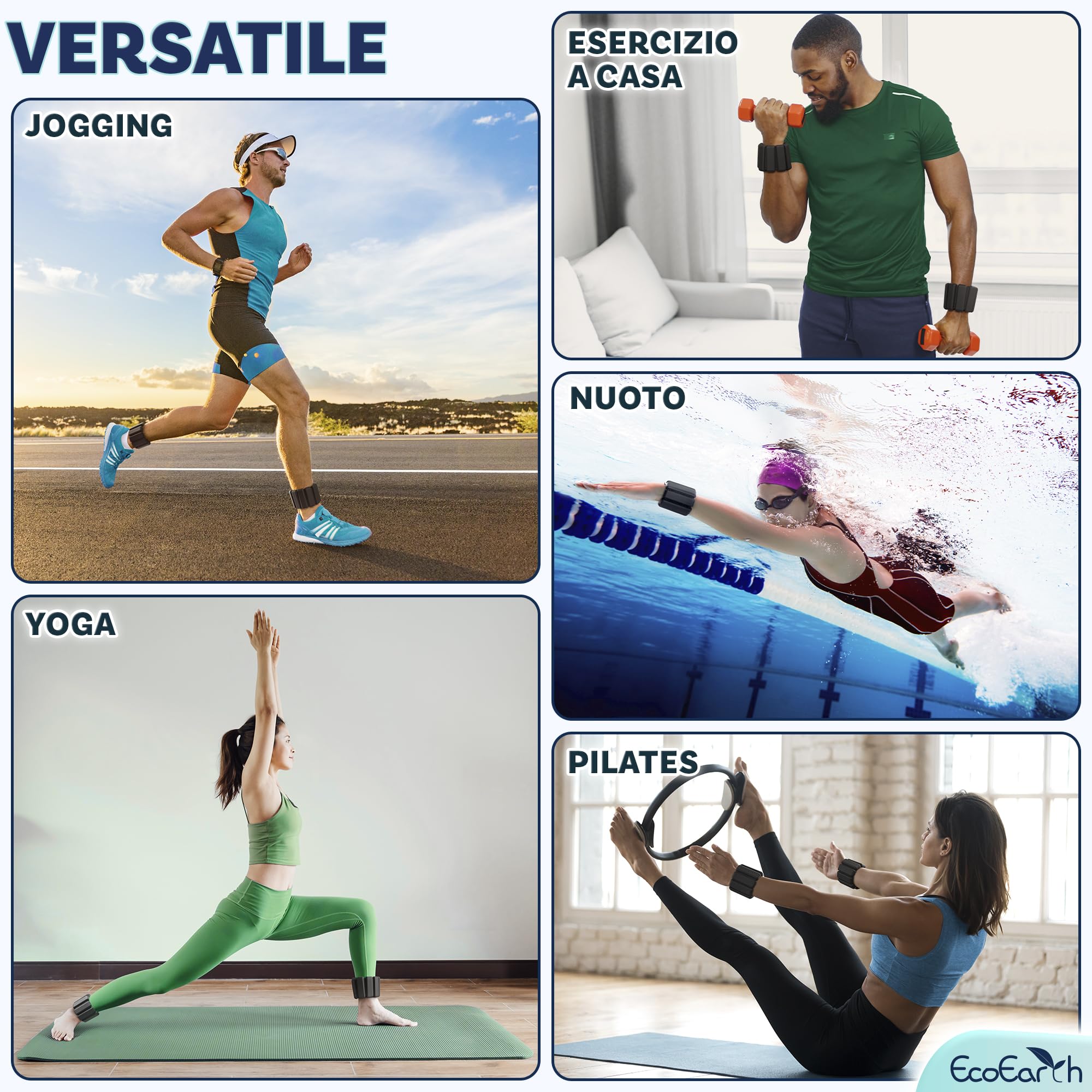 Pesi per caviglie e polsi - Fasce da allenamento regolabili per uomo e donna - Set di 2 - Da usare per mani, braccia, gambe - Braccialetti con pesi indossabili per il fitness