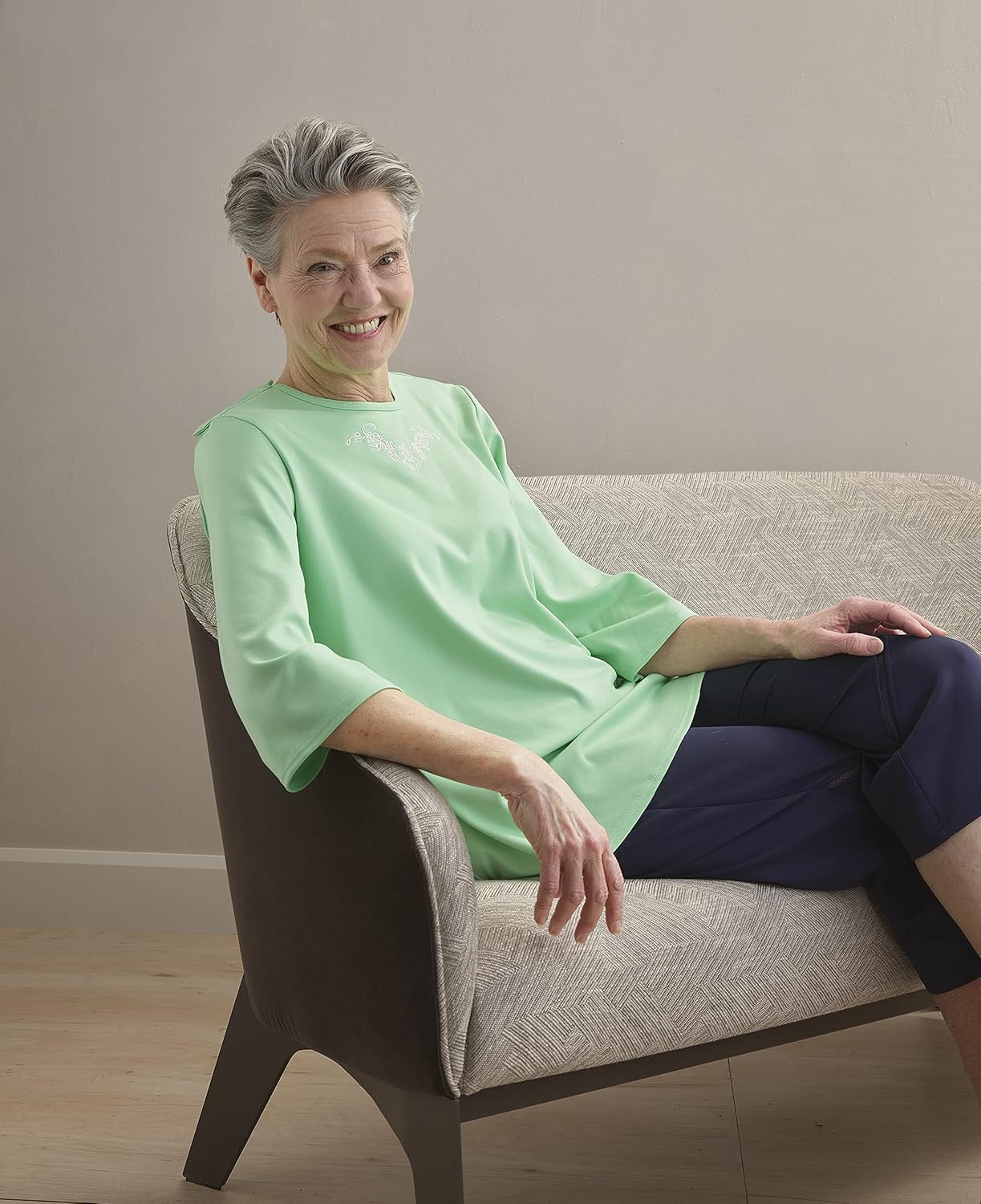 Women’s Open Back Adaptive Warm Winter Weight Top for Seniors - 3/4 Long Sleeve Scoop Shirt - Image 2