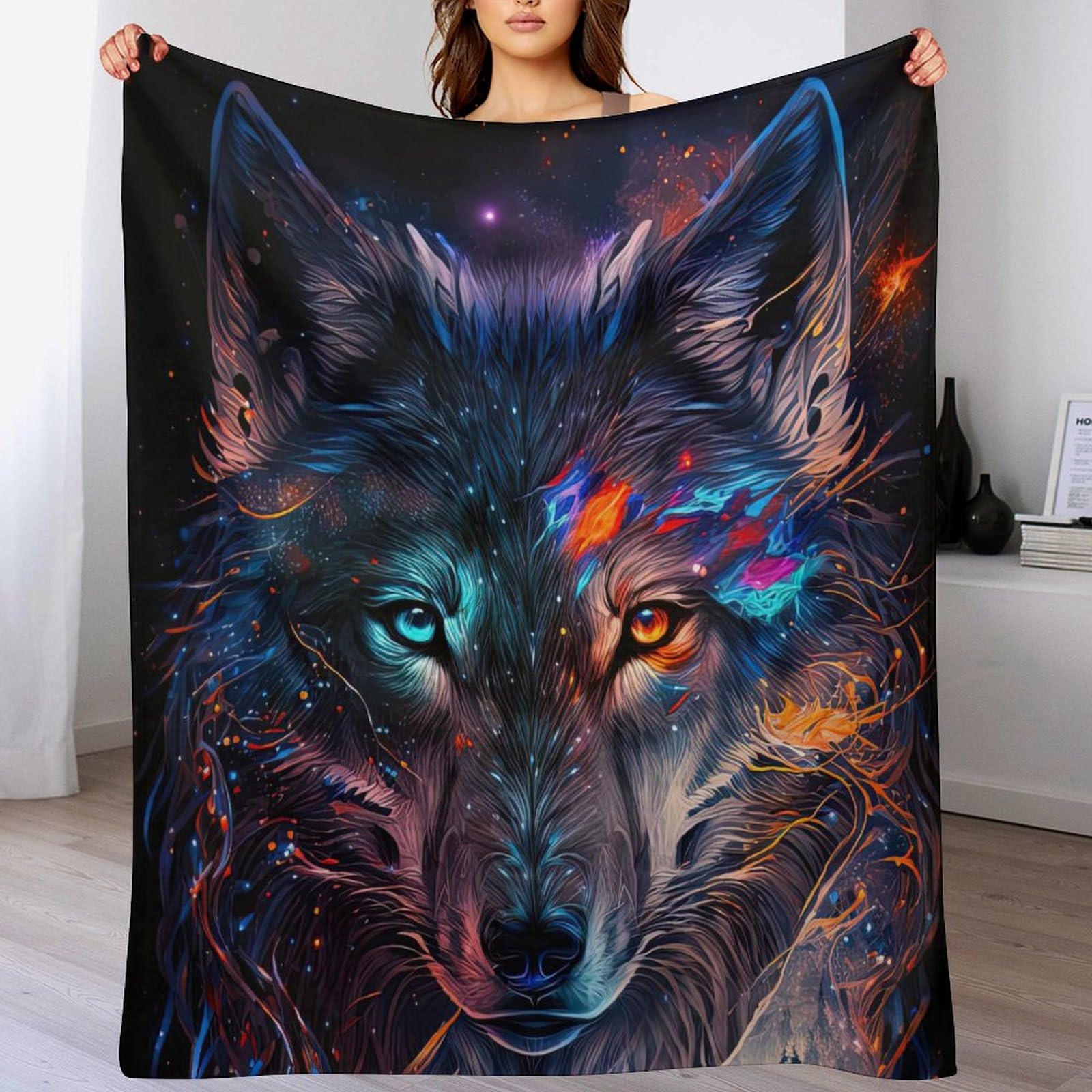 Couverture flannel Nebula Loup pour dire adieu au froid sur le canapé | Douce et lavable