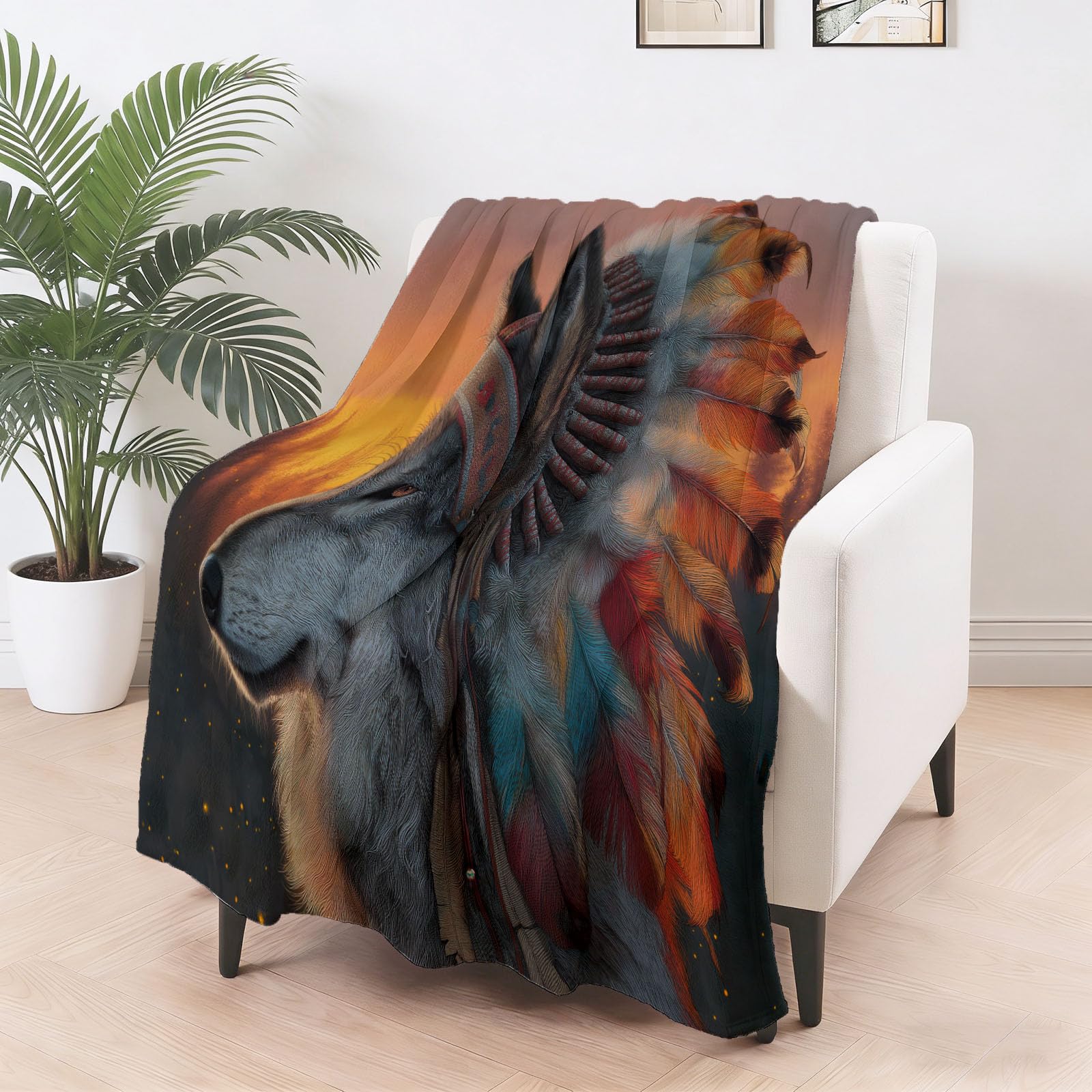 Manta mullida de 180 x 220 cm – Fantasía de acuarela suave manta reversible de franela para sofá, manta de forro polar con plumas de lobo, manta de forro polar extra cálida para camping oficina