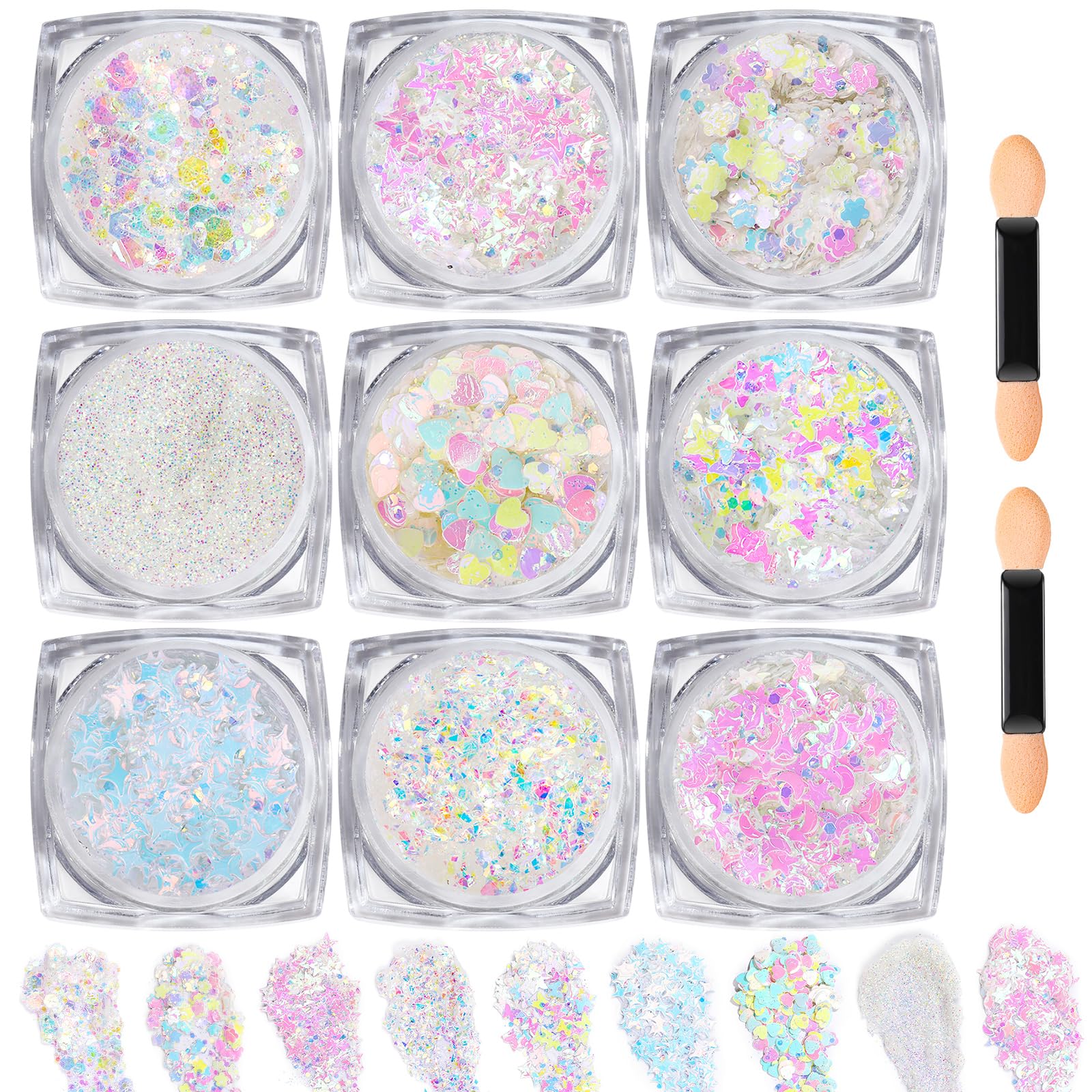 Teenitor Clear White Body Glitter Face Glitter Hair Glitter for Women, 9 Shapes Face, Body Hair Glitter Gel, Makeup Glitter for Concerts Music Festival Birthday Party Halloween