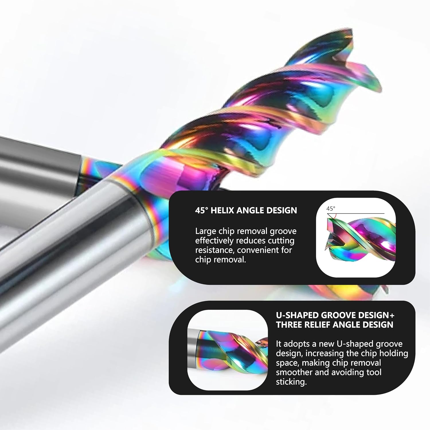 12mm Carbide Square End Mill - 3 Flute Mill Bits - High Feed U-Type Design - for Milling Aluminum Applications - for Roughing and Finishing