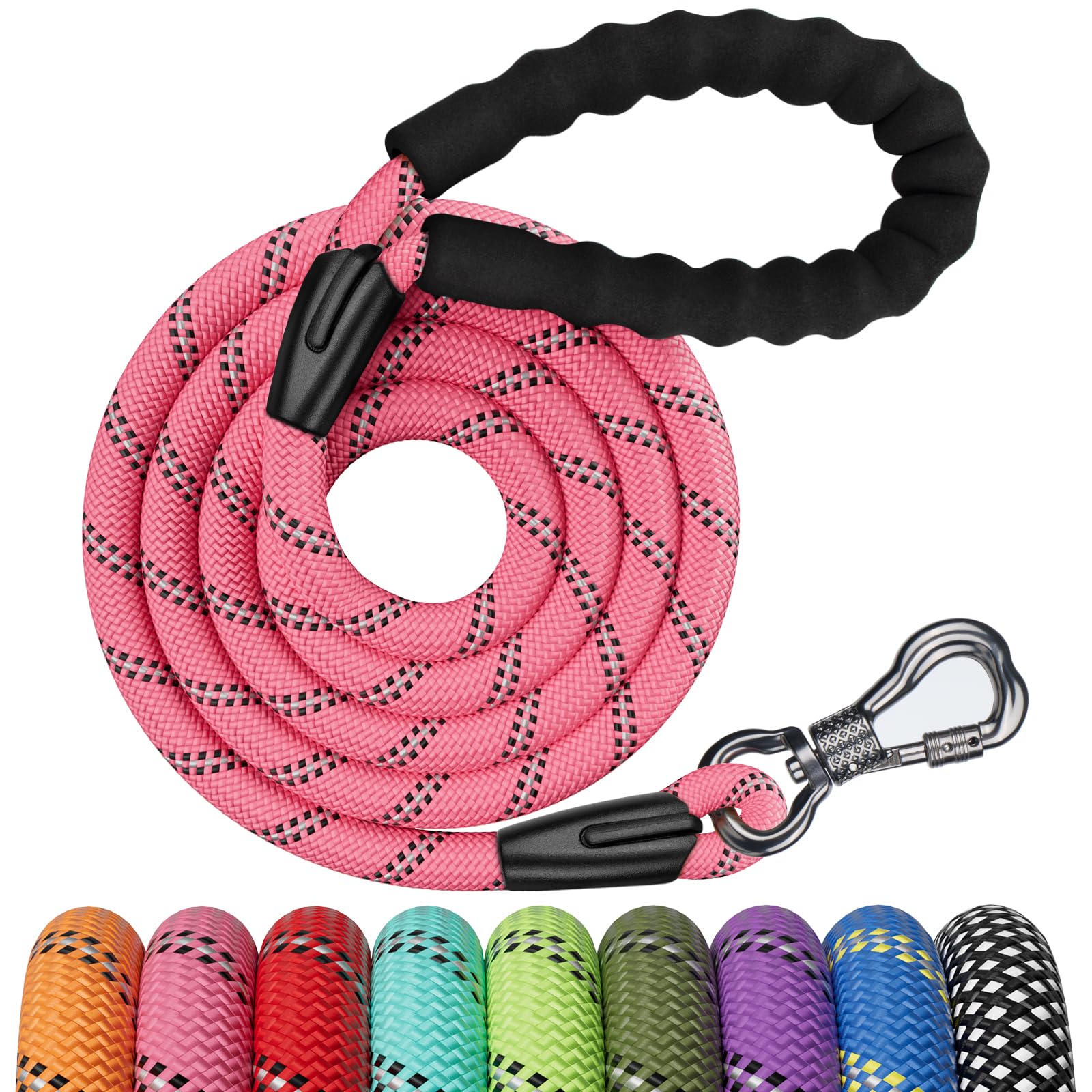 NTR 6FT Heavy Duty Dog Leash, Pink Rope Dog Leash with Swivel Lockable Hook and Comfortable Padded Handle, Cat Puppy Leash Lead for Small Medium Large